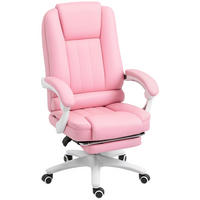 BÜROSTUHL DE-05127 Mit Fußstütze, verstellbarer Lehne & 5 Rollen Rosa/Weiß - Rosa, Metall (68/116/65cm) - ComfortXL