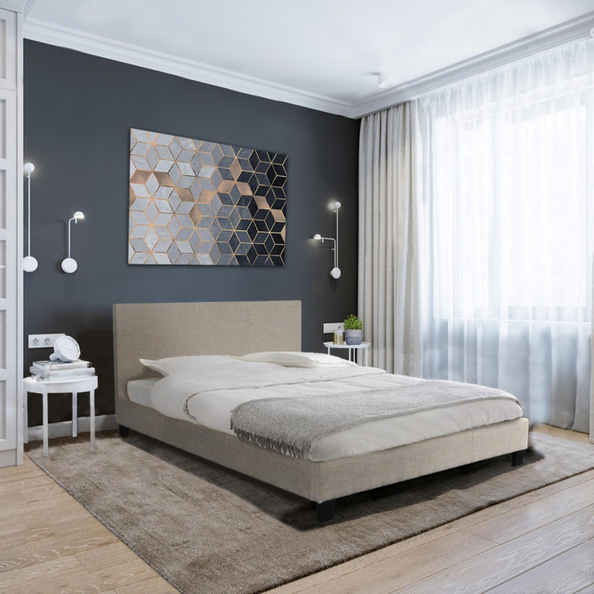 BETT DUBLIN mit Lattenrost/ Bett 140x190 - Beige - Beige, Holzwerkstoff (140/190cm) - Weber Industries