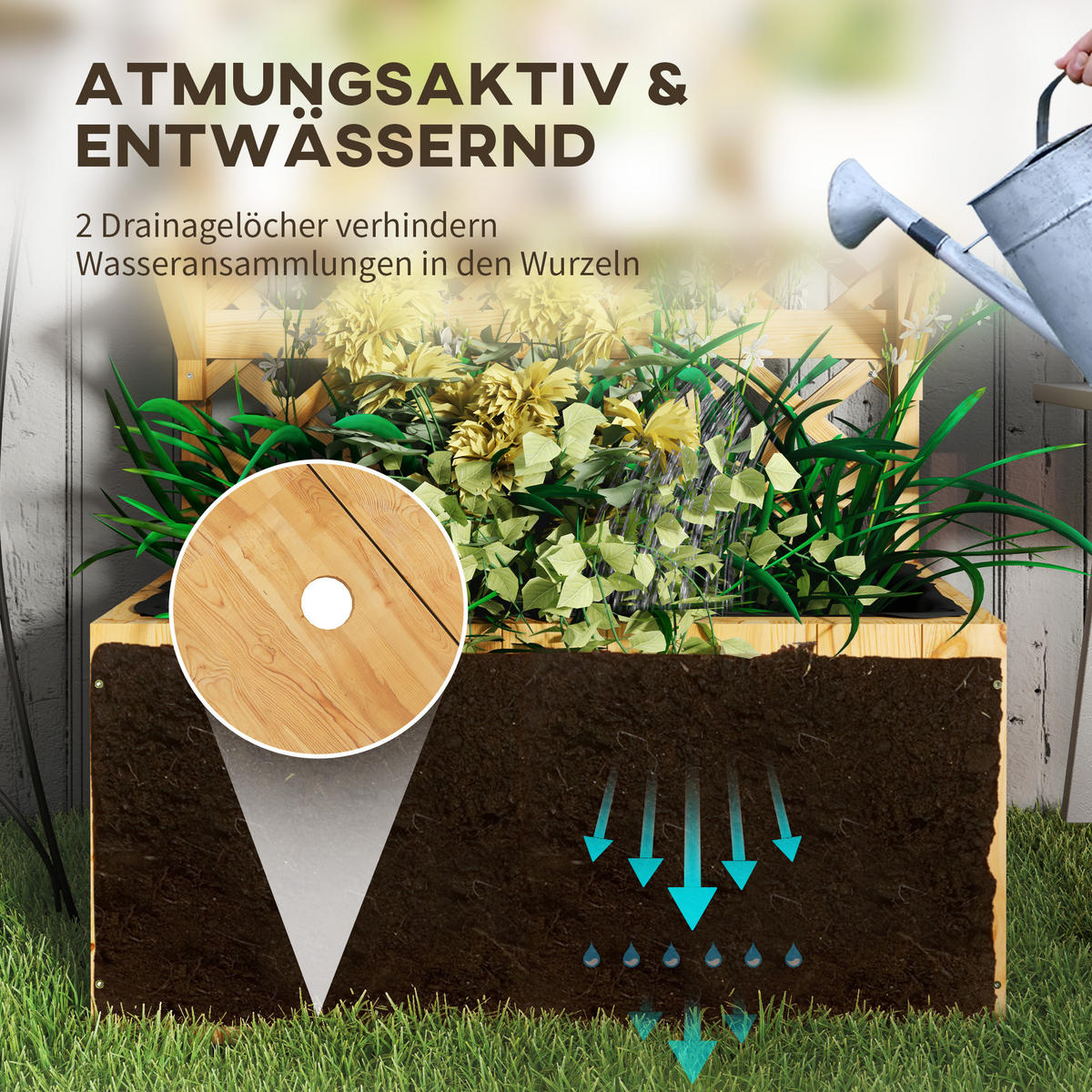 HOCHBEET, Pflanzbeet mit Rankgitter - Naturfarben, Holzwerkstoff (33/177/76cm) - Outsunny