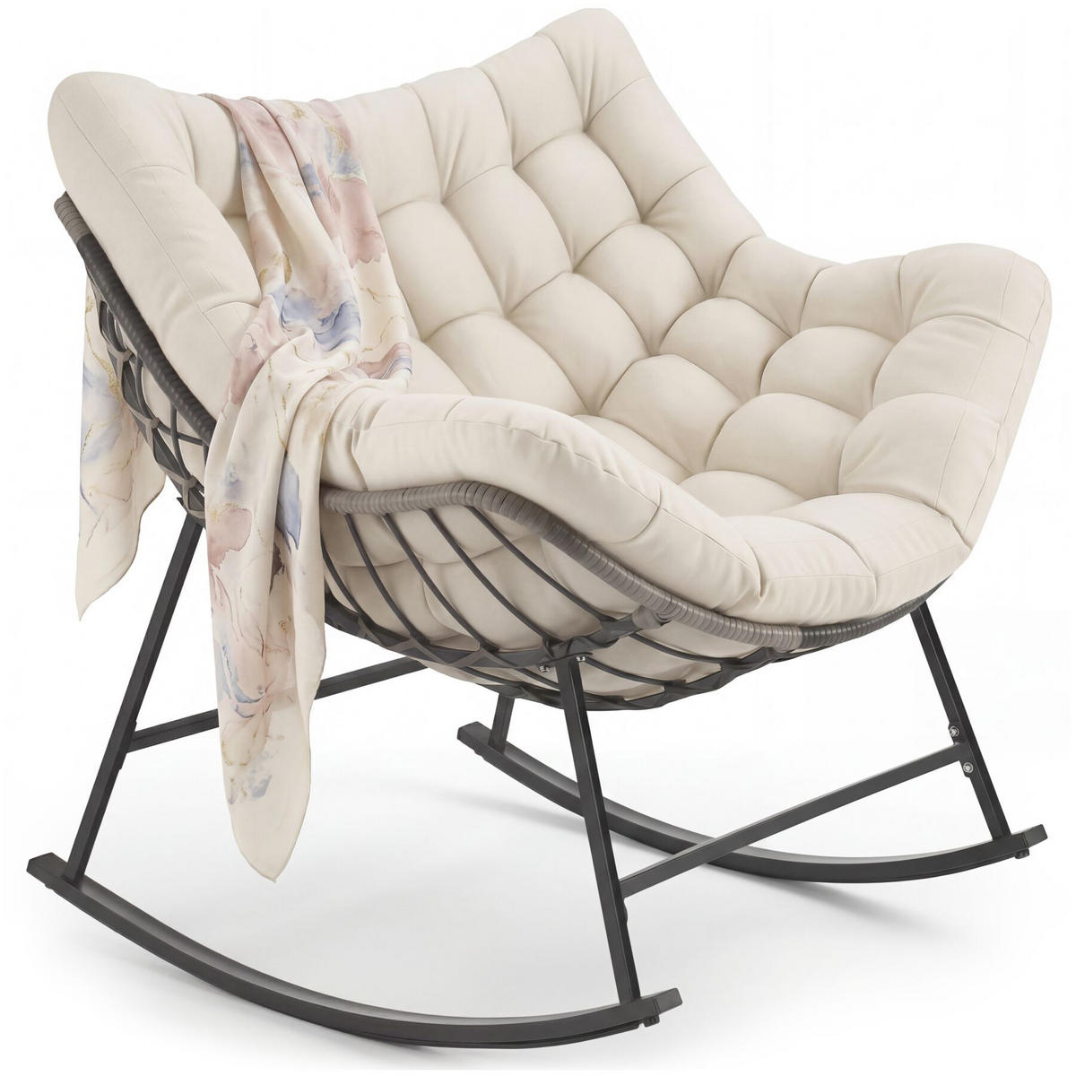 SCHAUKELSTUHL Tami, 93 x 99,5 x 89 cm, beige - Beige, Kunststoff (93/89/99.5cm) - tectake