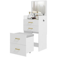 SCHMINKTISCH DE-10798 3-in-1 mit Spiegel, Nachttisch & Rollhocker Weiß - Weiß, Holzwerkstoff (40/90/48cm) - ComfortXL