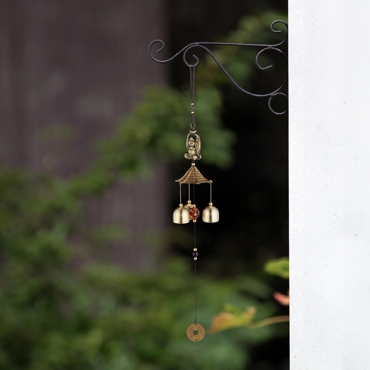 WINDSPIEL Gold Schwarz Rot 2er-Set Buddha - Goldfarben, Kunststoff/Metall (7.5/7.5/45cm) - Relaxdays