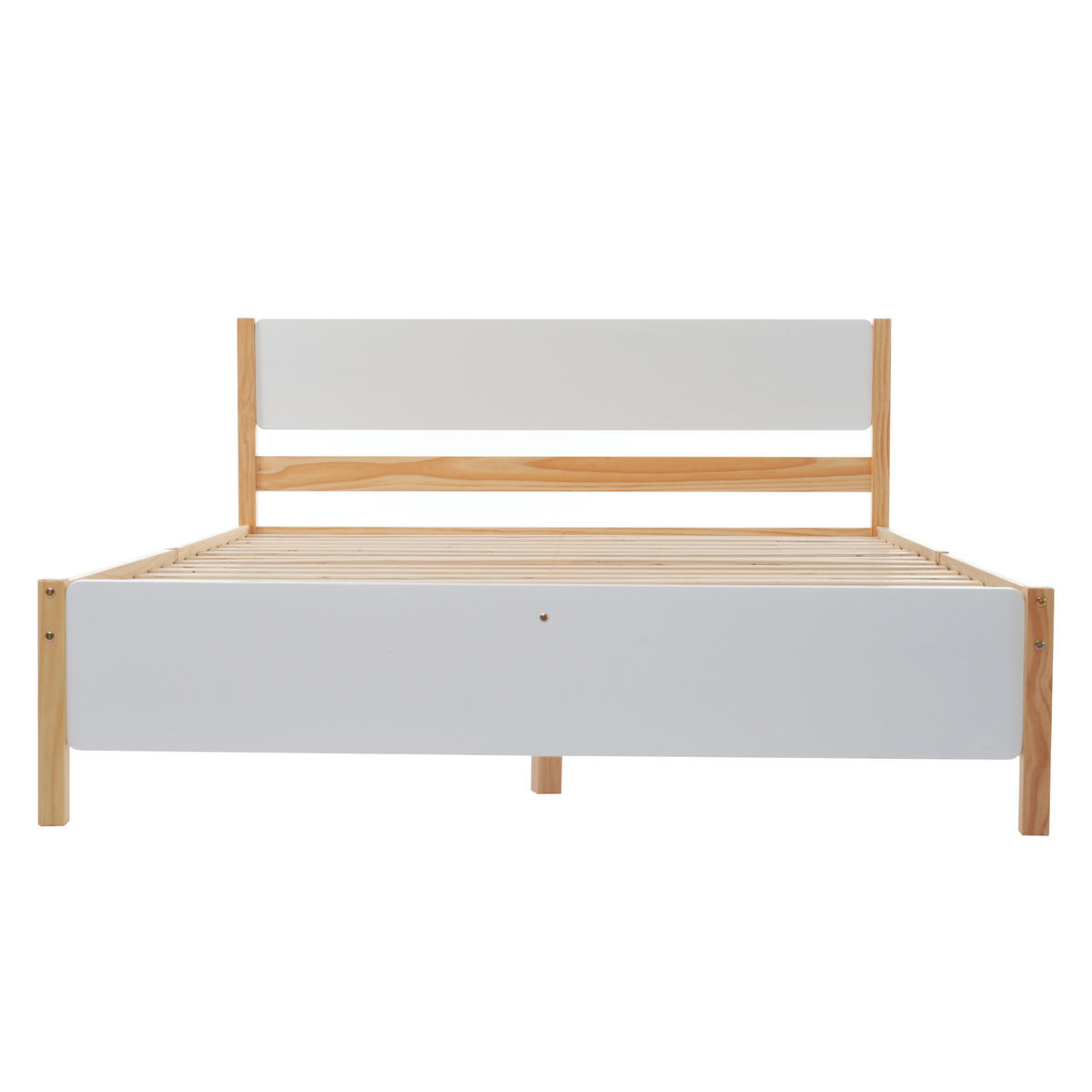 DOPPELBETT aus Kieferholz mit 15 Latten, stabilem Kopf- und Fußteil sowie Mittelfüßen, klassisches Holzbett für Schlafzimmer, weiß-natur - Weiß, Holz (140/200cm) - Luhomfu