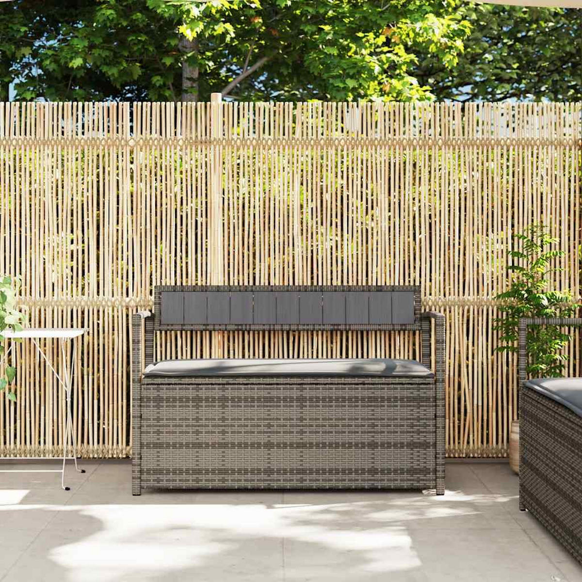 GARTENBANK Mit Stauraum Und Kissen Grau Poly Rattan - Grau, Kunststoff (54/74/111.5cm) - vidaXL