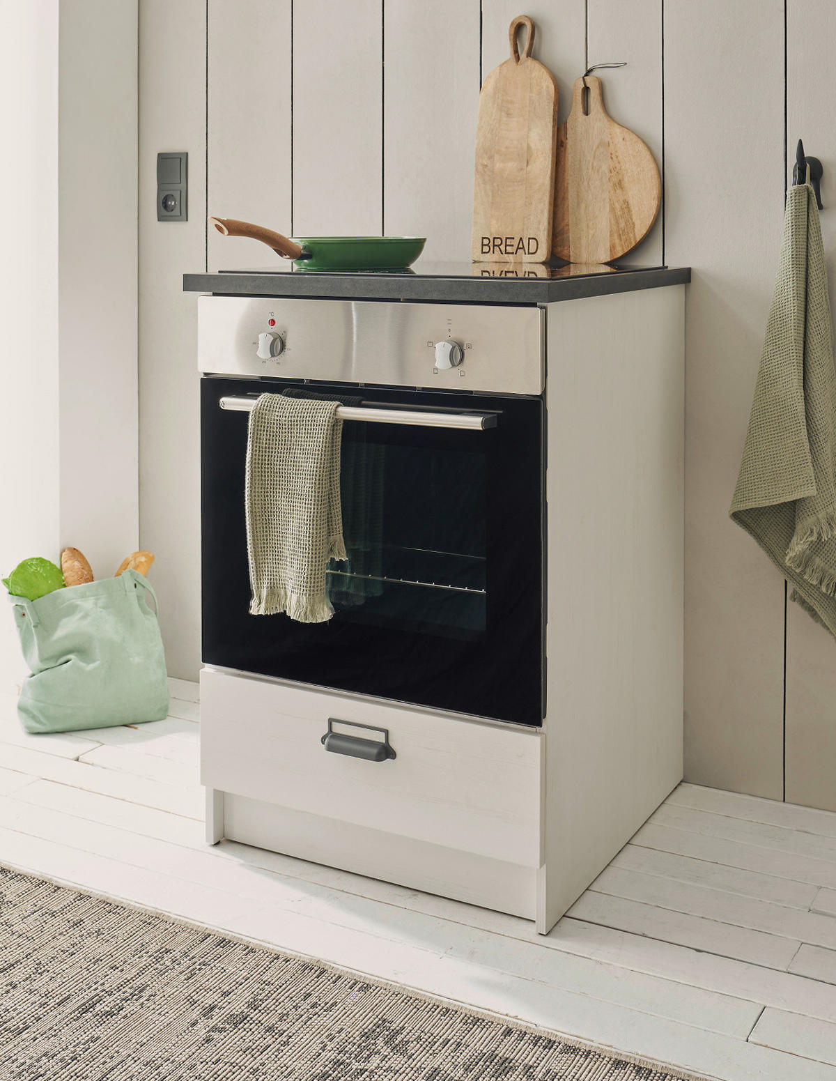 HERDUMBAUSCHRANK weiß Pinie, anthrazit Landhaus, Küche Unterschrank 60 cm - Anthrazit/Schwarz, Holzwerkstoff/Metall (64/93/64cm) - Furn.Design