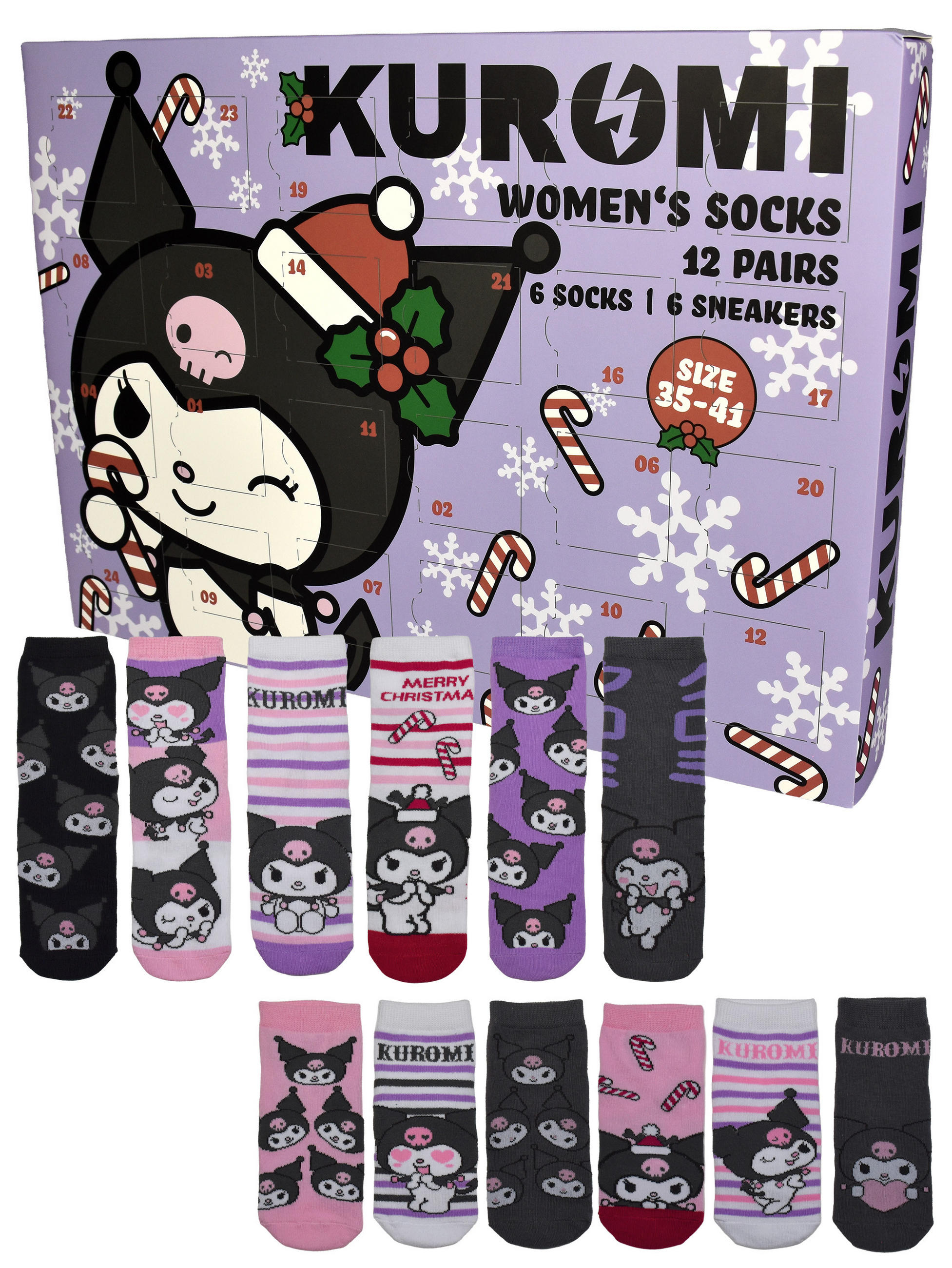 ADVENTSKALENDER Hello Kitty Kuromi mit 12 Paar Socken Größe 35-41 - Multicolor, Textil (37/5/26.5cm) - Hello Kitty