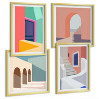 BILDER SET 4er Set - 50x50 cm & 40x60 cm Goldrahmen - Farbenfrohe moderne Gebäude - Goldfarben, Kunststoff (50/50cm) - TULUP