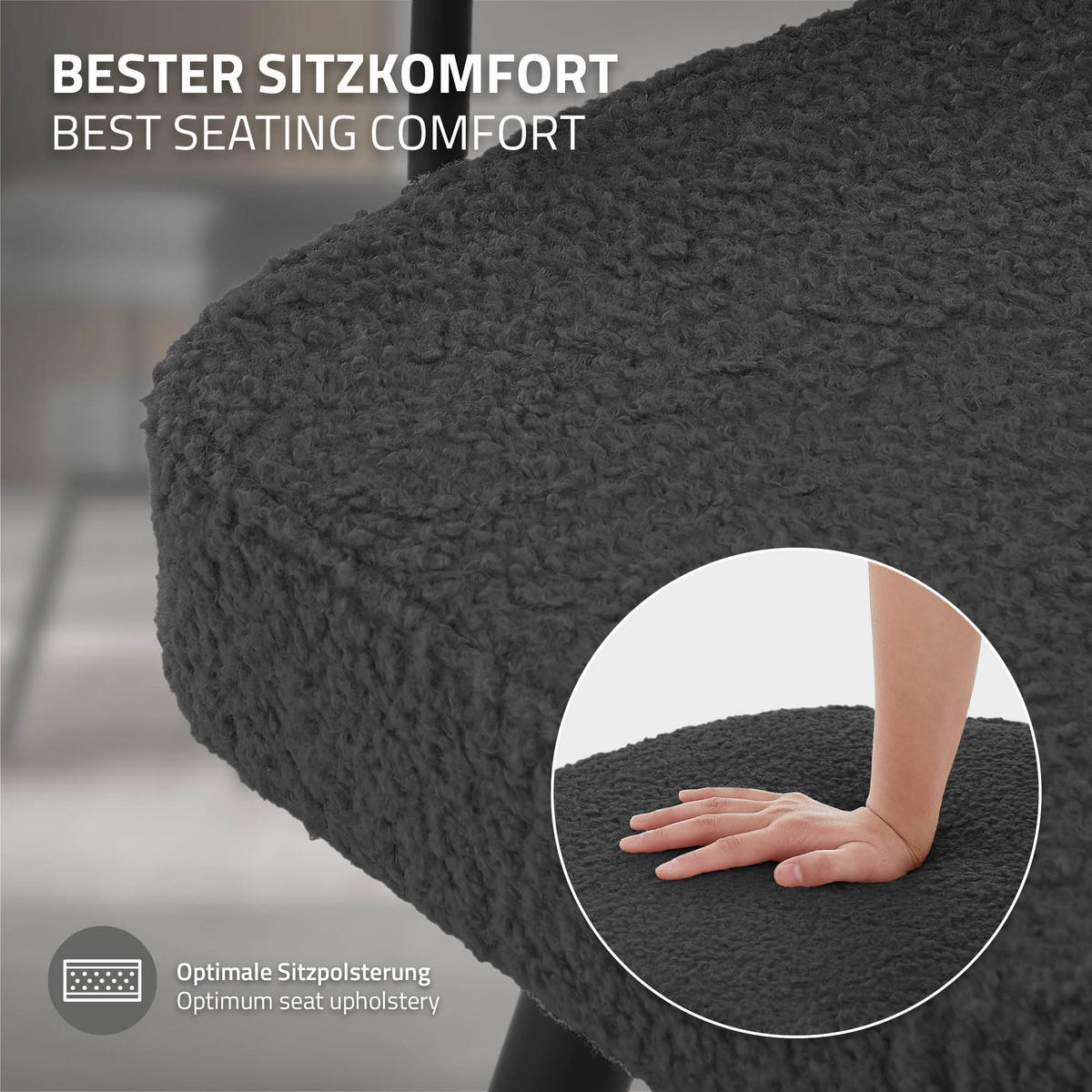 OTOČNÉ jídelní židle, sada 2 ks, tmavě šedá látka Teddy - černá/tmavě šedá, kov/textil (63/75/55cm) - ML-DESIGN
