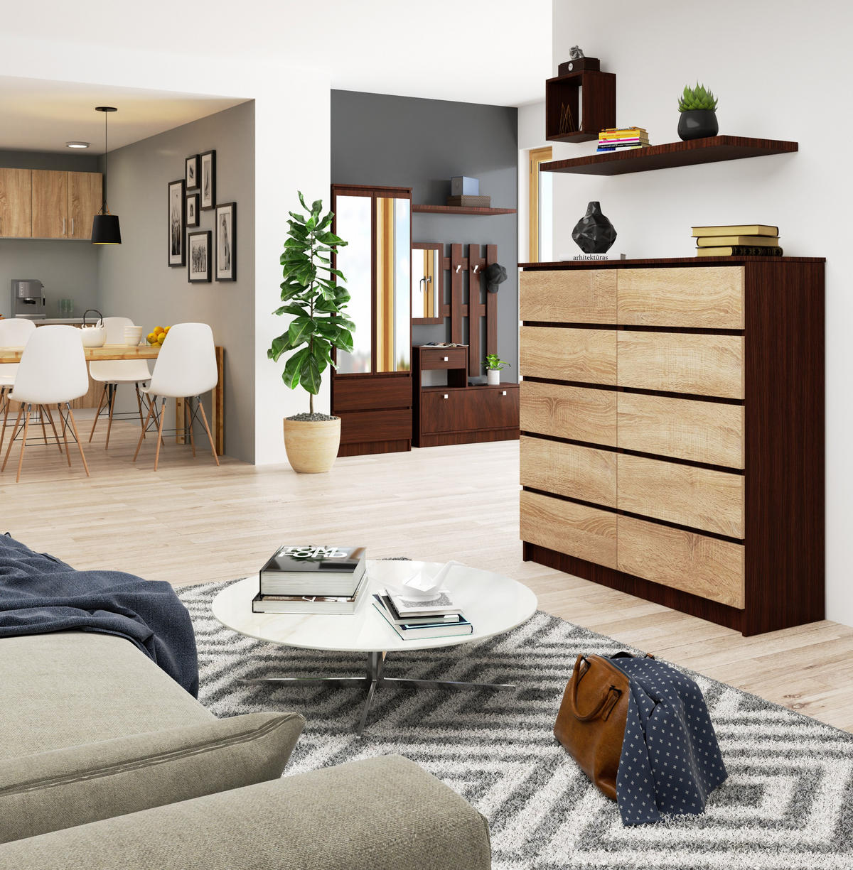 KOMMODE Dunkelbraun, Eiche Sonoma 121/120/40 - Dunkelbraun, Holzwerkstoff (120/121/40cm) - RAUMHIRSCH FURNITURE