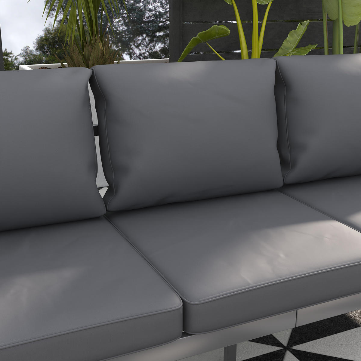 LOUNGESOFA DE-18095 3 Sitzer, abnehmbare Kissen Grau - Grau, Metall (66/64/185cm) - ComfortXL