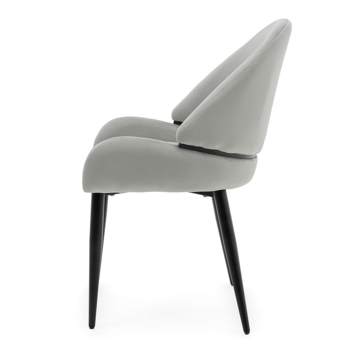 STUHL BERGAMO gepolsterter mit Steppung - hellgrau - Samt Velour - Hellgrau/Schwarz, Textil/Metall (56/91/61cm) - NEW HOME