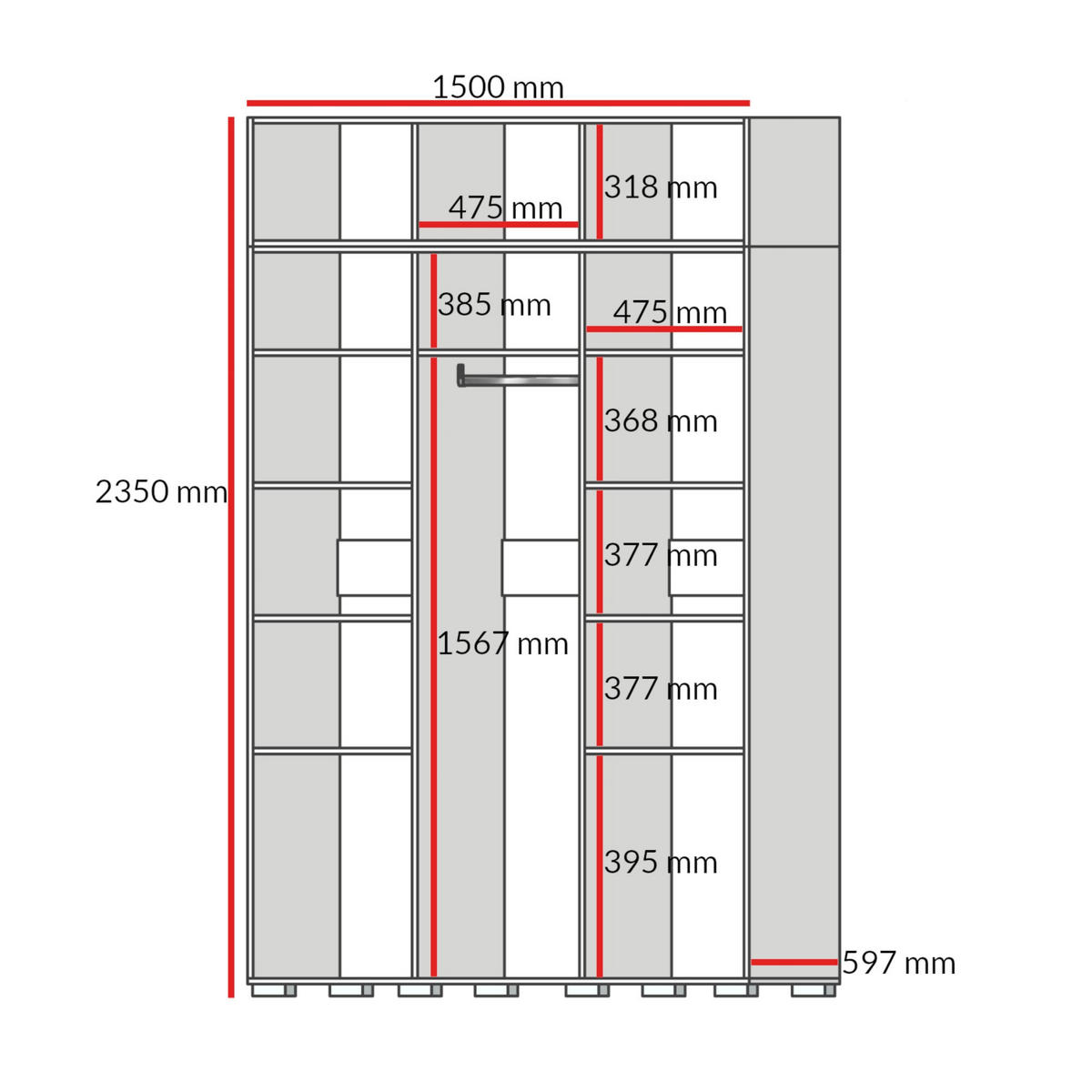DREHTÜRENSCHRANK mit Aufsatz Napoli 3D 150 Weiß (schwarzer oder goldener Griff) - Silberfarben/Schwarz, Holzwerkstoff/Kunststoff (150/35/60cm) - mzm24