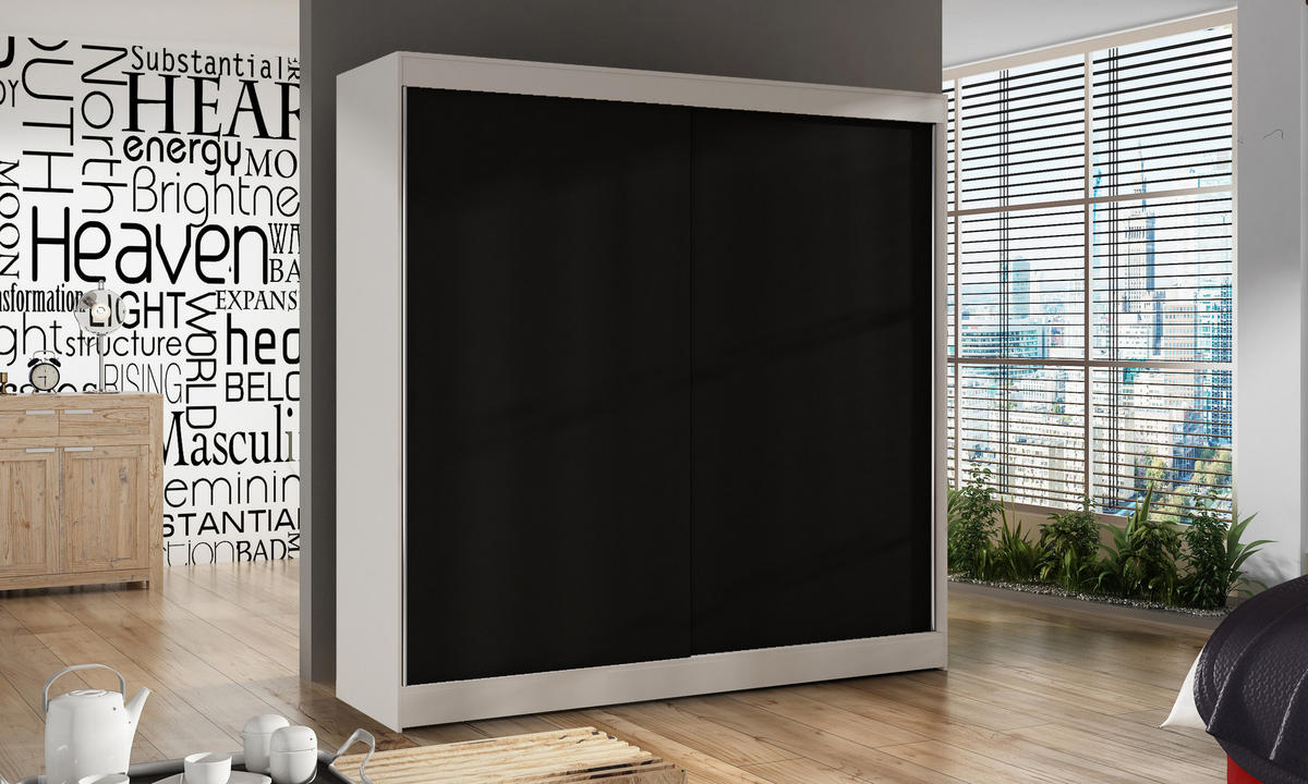 SCHWEBETÜRENSCHRANK Basti X - 200 cm - Schwarz/Weiß, Holzwerkstoff/Metall (200/215/58cm) - Sofnet