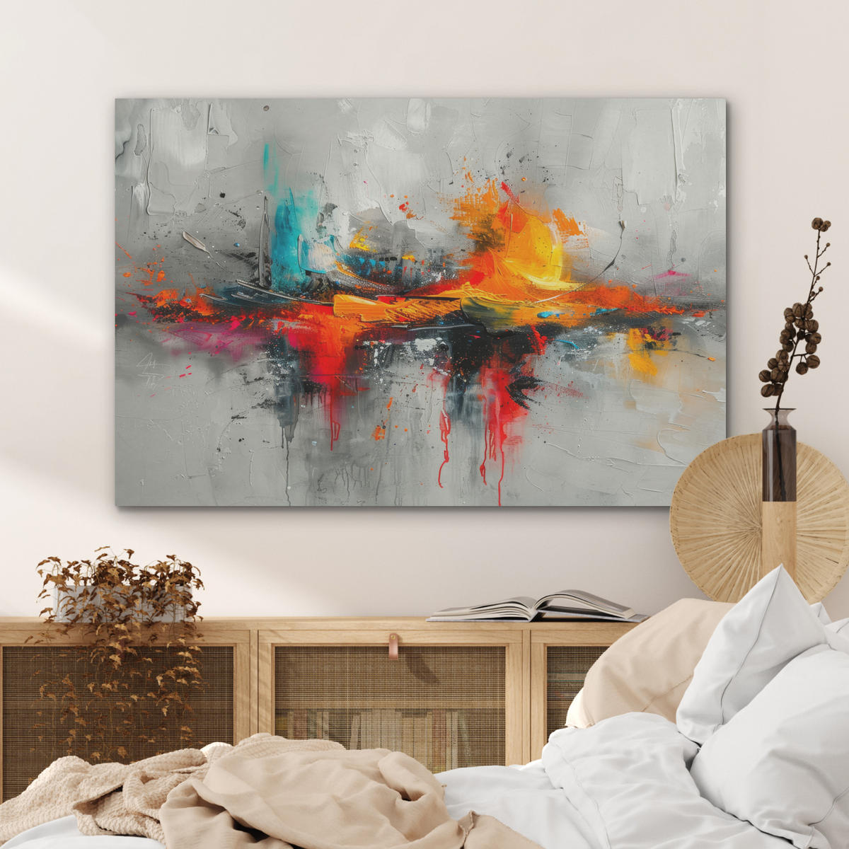AKUSTIKPANEEL Moderne Kunst - Orange - Grau - Abstrakt 100x70 cm - Hellgrau, Textil (100/0.9/70cm) - MuchoWow