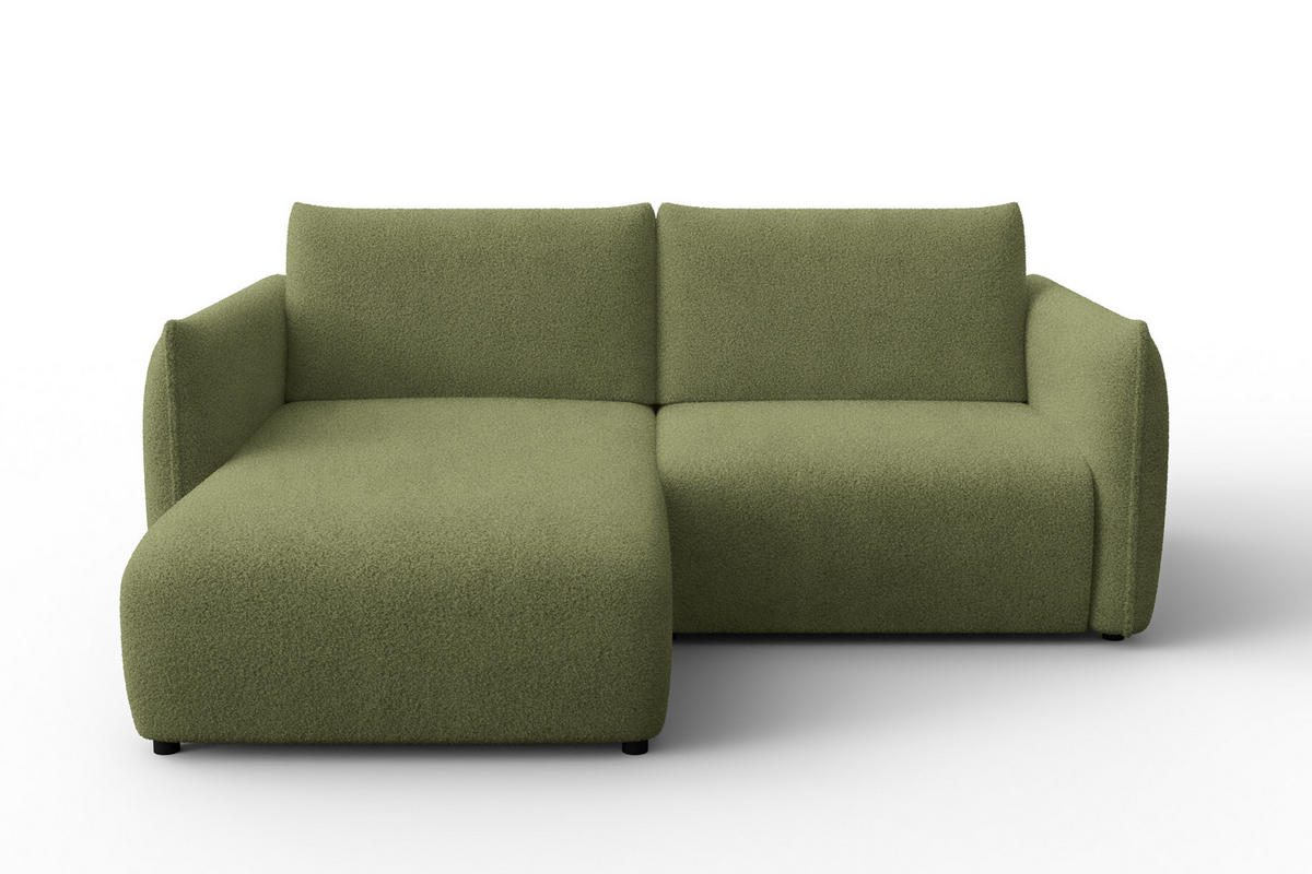 ECKSOFA TAUER 3-Sitzer LINKS, Bouclé-Stoff grün - Schwarz/Grün, Holz/Textil (173/206cm) - Courtois Laville