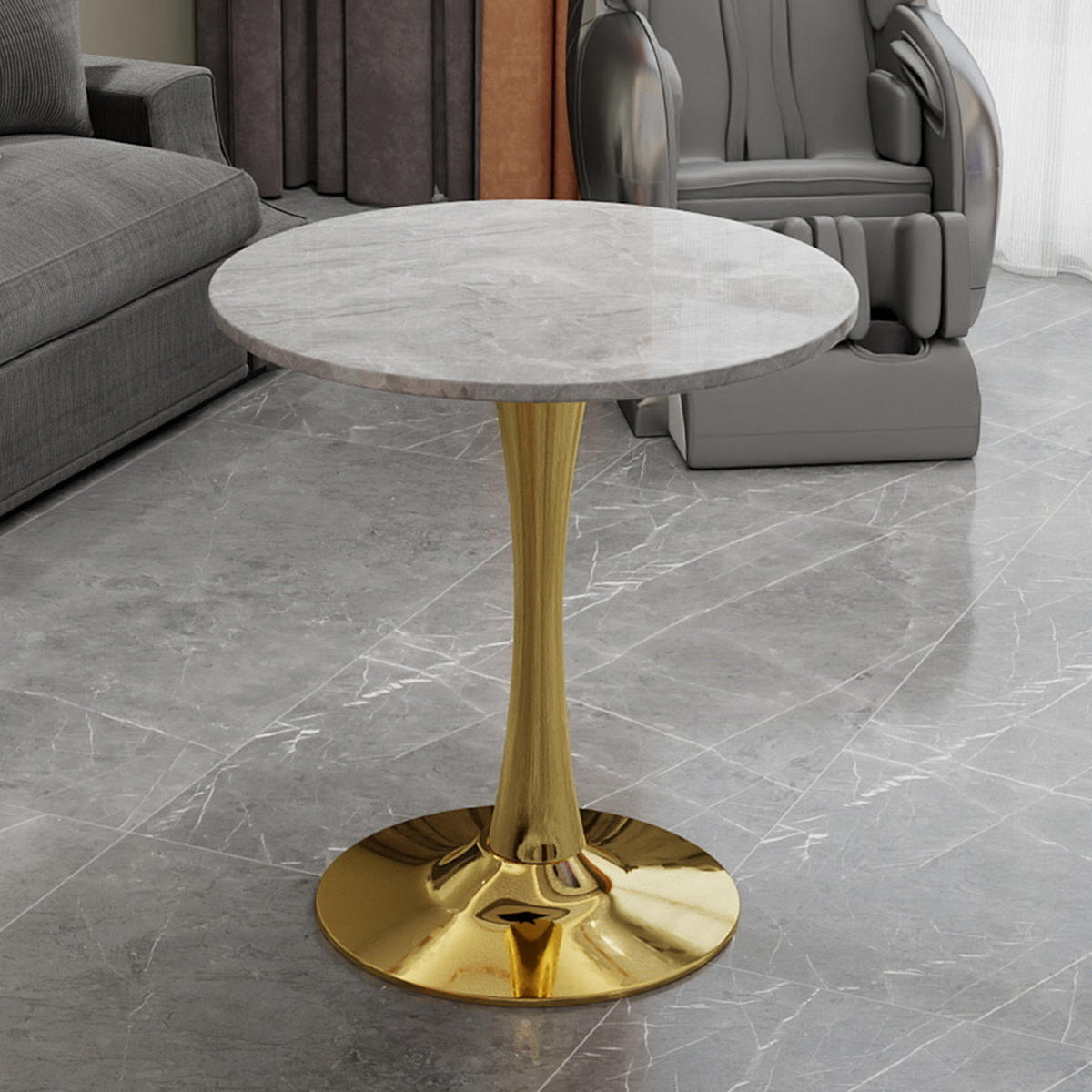BEISTELLTISCH 70/70/72 cm vielseitig einsetzbar mit runder Marmoroptik und modernem Design, Goldfarben - Goldfarben, Stein (70/70/72cm) - Redom