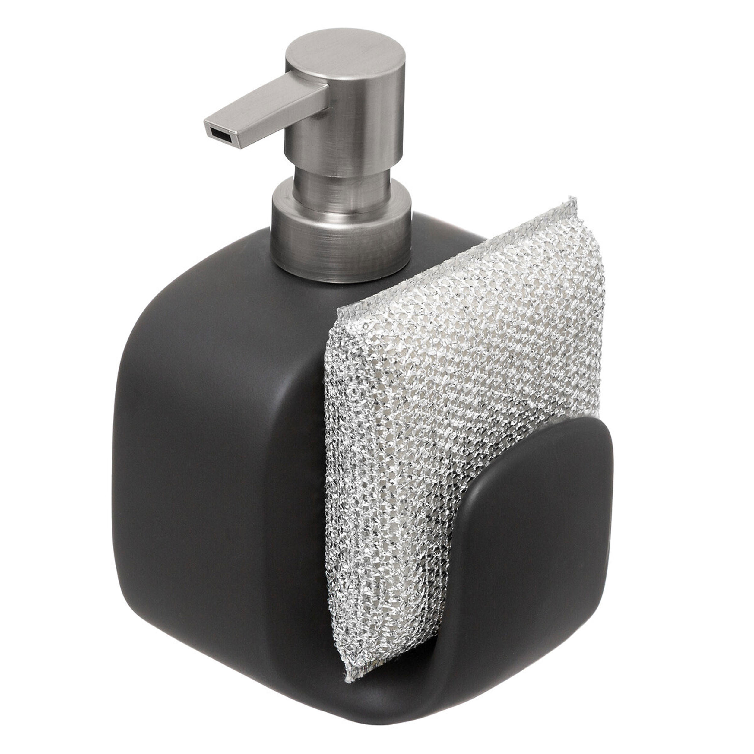 SEIFENSPENDER mit Spülschwamm, Steinzeug, Schwarz, 400 ml - Schwarz, Keramik (9/15.5/11.5cm) - 5five Simply Smart