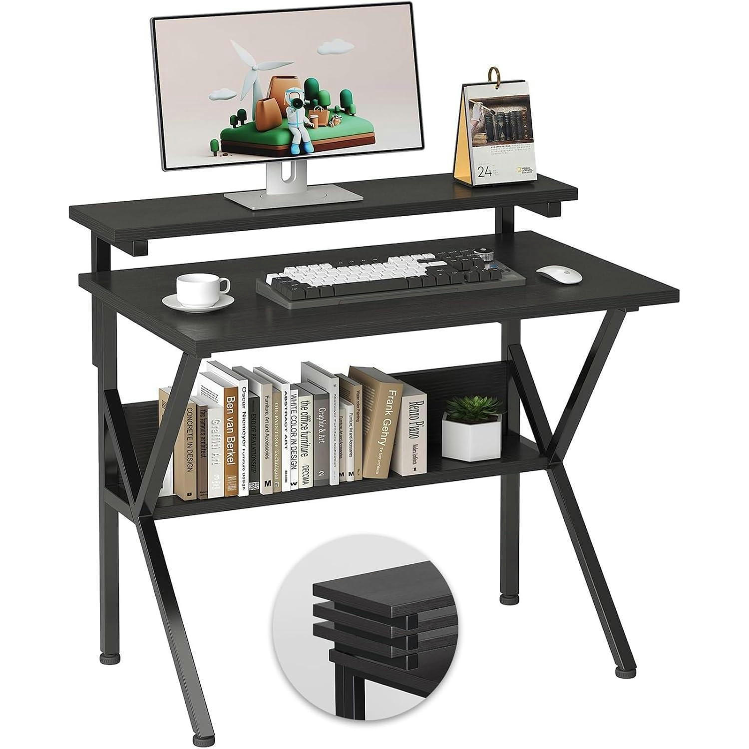 SCHREIBTISCH mit Regal 70 x 48 cm Schwarz - Schwarz, Holzwerkstoff (69.9/48/75.9cm)