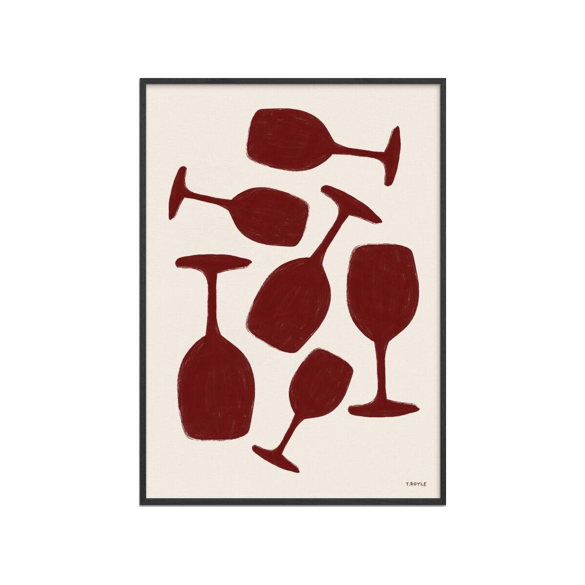 POSTER mit Rahmen Tara Royle - Abstract Wine Glasses - Rot/Schwarz, Holz/Papier (70/100cm) - Poster&Frame