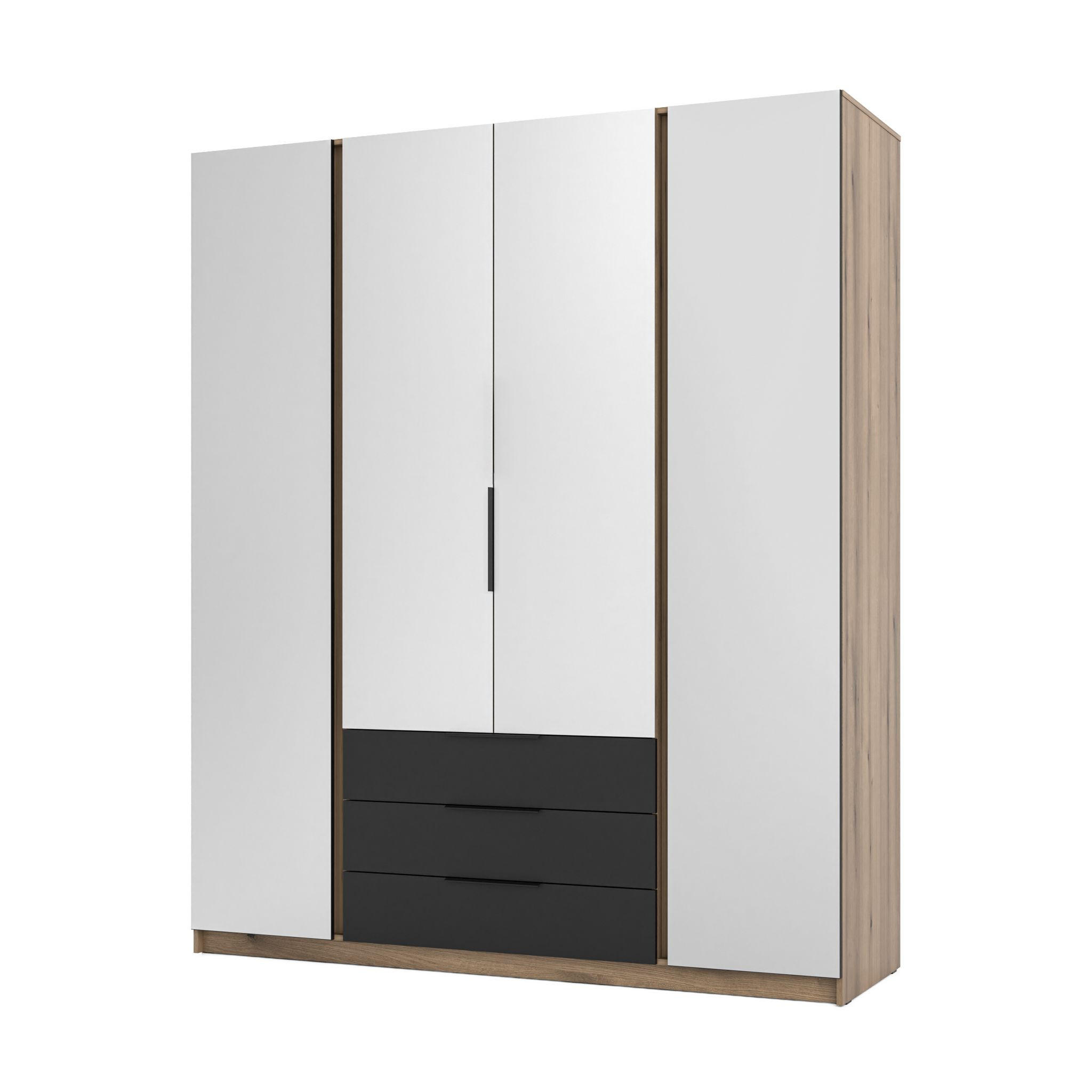 DREHTÜRENSCHRANK CAGLIARI 200/239/61,9cm 4-türig mit Spiegel Goldfarben - Goldfarben/Schwarz, Holzwerkstoff (200/239/61.9cm) - MASSENO