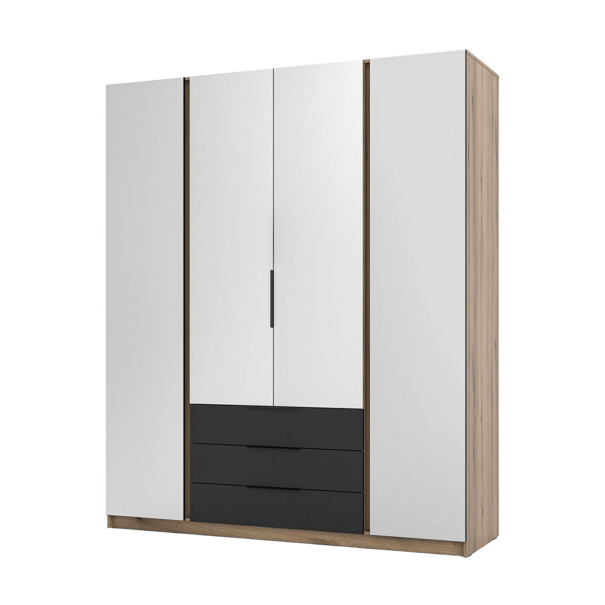 DREHTÜRENSCHRANK CAGLIARI 200/239/61,9cm 4-türig mit Spiegel Goldfarben - Goldfarben/Schwarz, Holzwerkstoff (200/239/61.9cm) - MASSENO