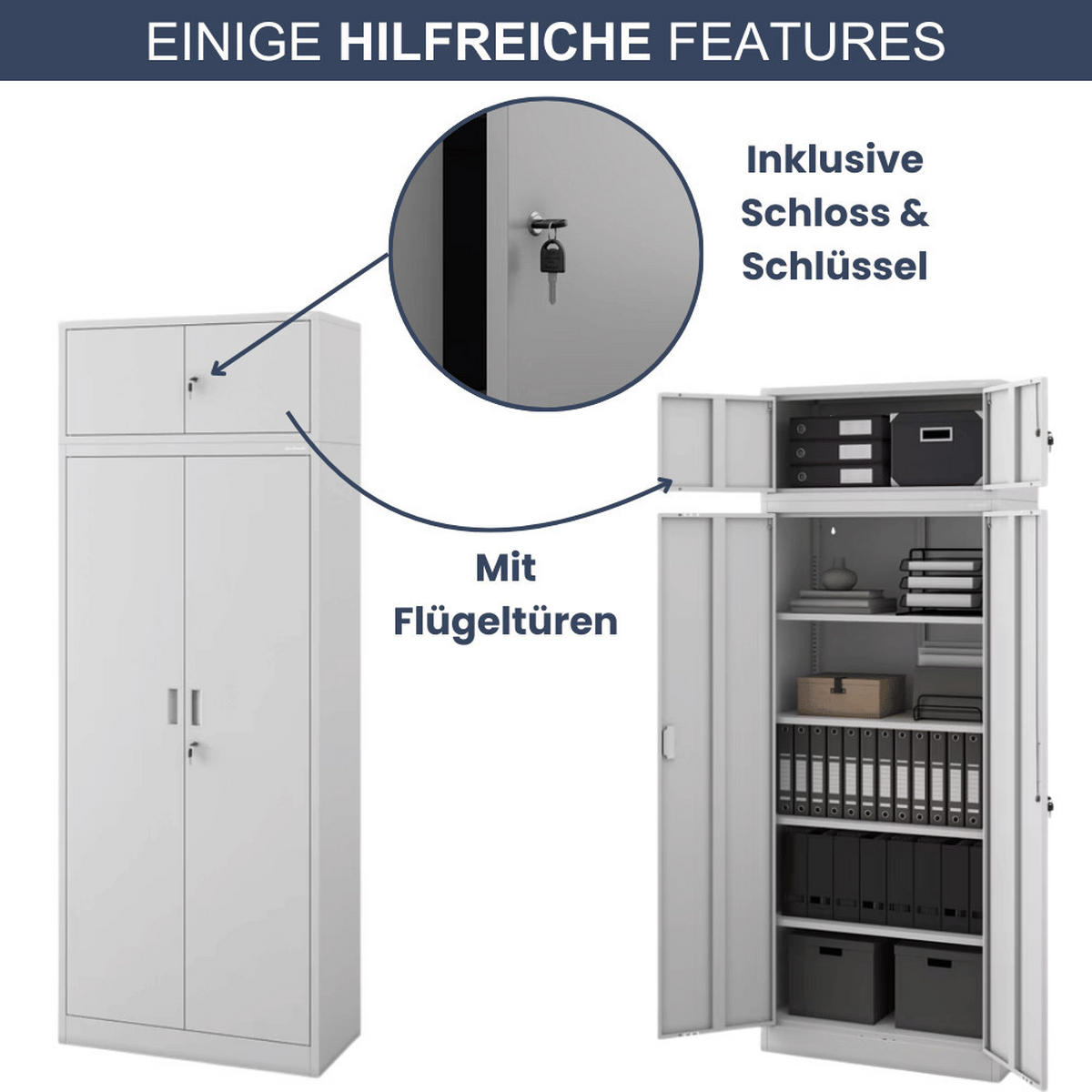 SCHRANKERWEITERUNG Aktenschrank mit 2 Flügeltüren 38x80x40cm Grau - Grau, Metall (80/38/40cm) - DELUKE
