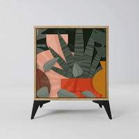 SIDEBOARD TROPICAL COMPOSITION, Eichefarben, 57,5x42x70,5 cm, Schwarze Metall-Sternfüße - Eichefarben/Multicolor, Holzwerkstoff/Metall (57.5/70.5/42cm) - SpaceRebels