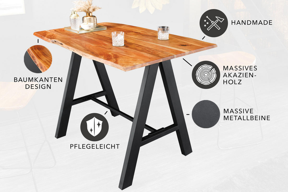 BARTISCH MAMMUT Akazie Natur 120 cm - Schwarz/Naturfarben, Holz/Metall (83/120/106cm) - riess-ambiente
