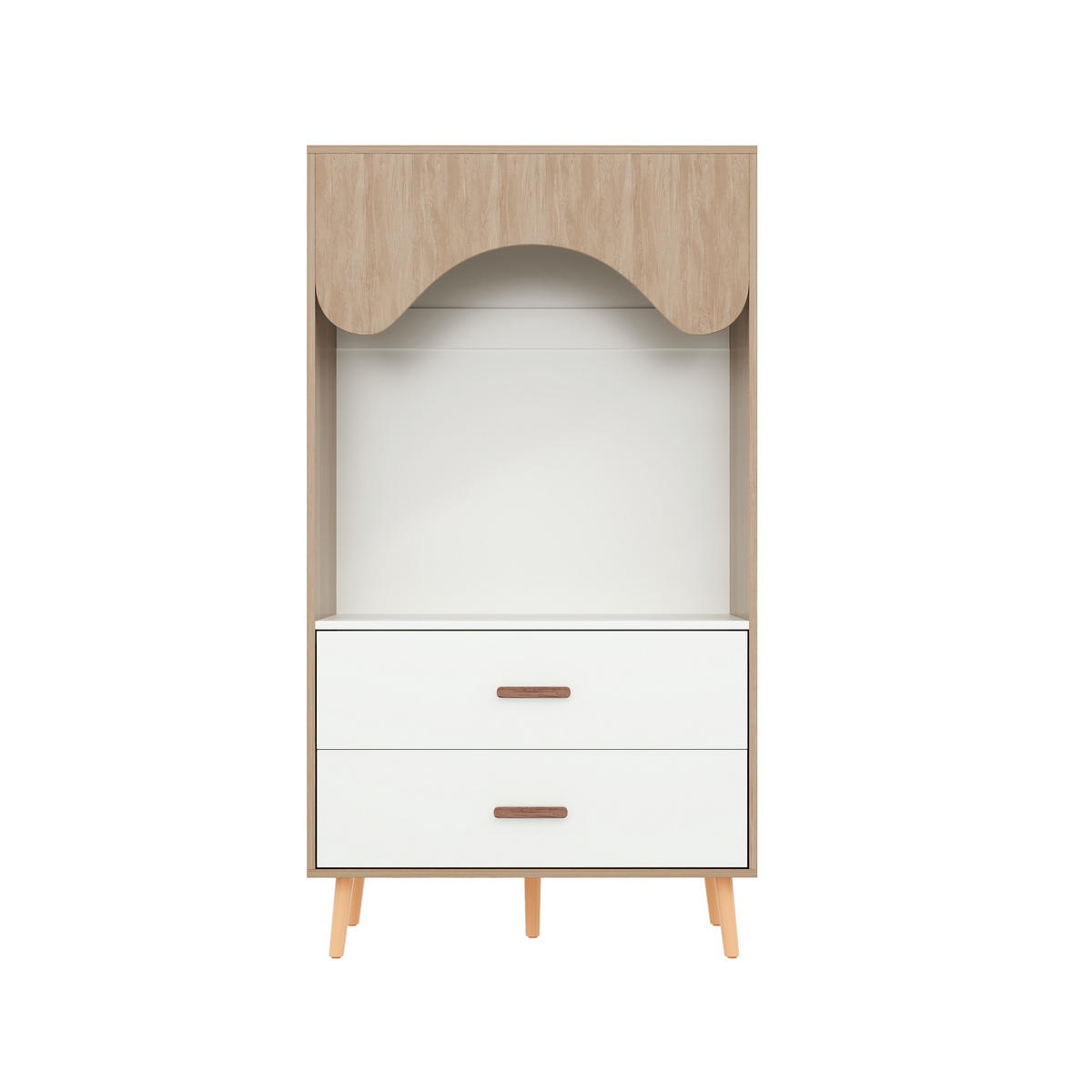KINDERREGAL in Weiß und Naturfarben Kleiderschrank mit Kleiderstange und Schubladen für Kinderzimmer, B80/T46/H141.5cm - Naturfarben/Weiß, Holz/Holzwerkstoff (80/141.5/46cm) - STILVORA