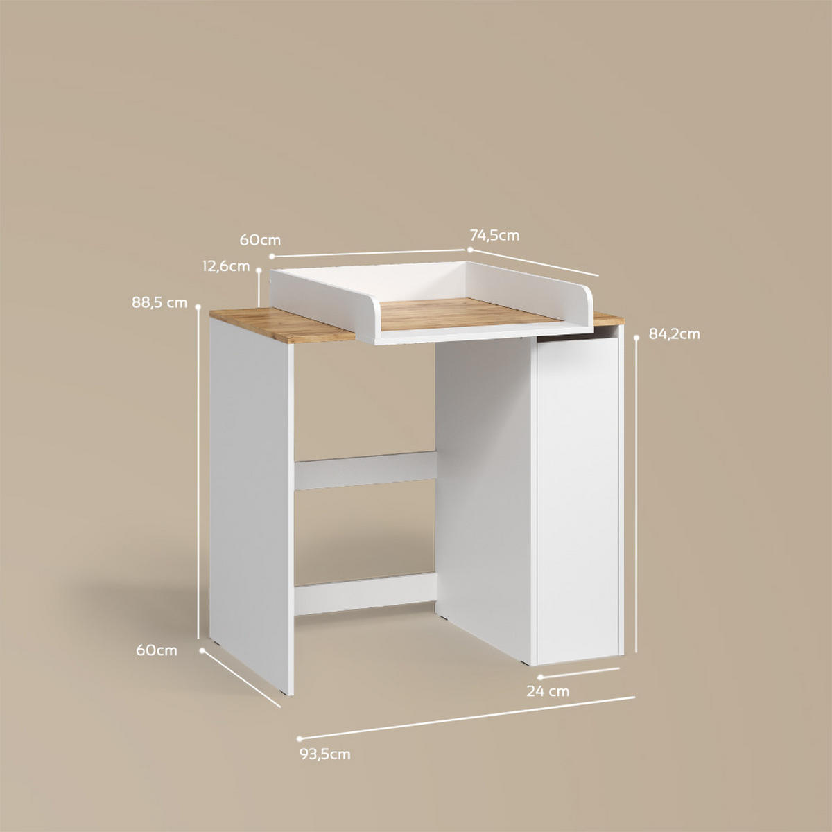 WASCHMASCHINENSCHRANK Paolina Weiß/Artisan 93.6 x 88.2 cm 2 Teile mit Wickelauflage - Weiß/Eiche Artisan, Holzwerkstoff (93.6/88.2/60.3cm) - Livinity®