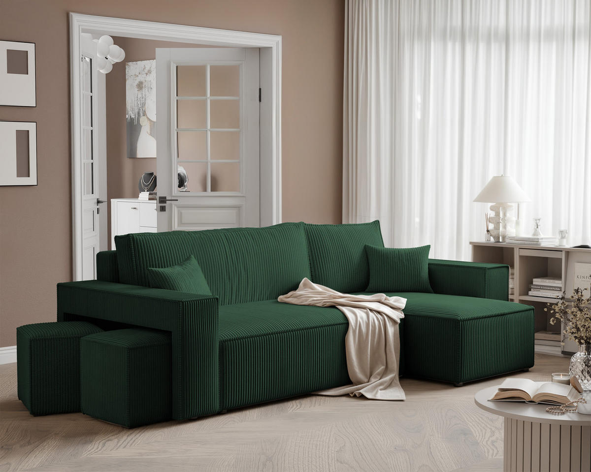 ECKSOFA PARIS mit Schlaffunktion und Bettkasten Grün - Grün, Holzwerkstoff/Kunststoff (262/145cm) - Idohome