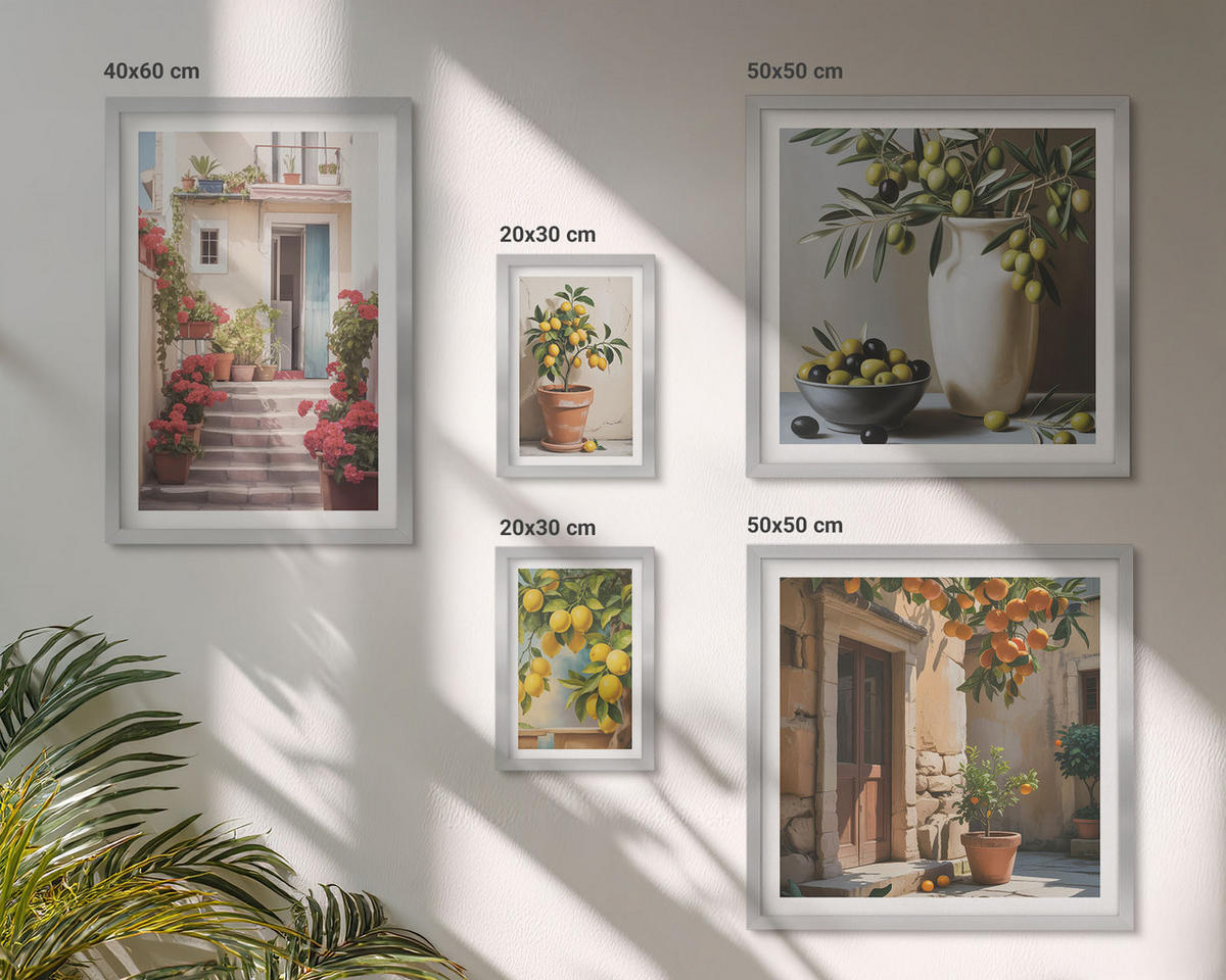 BILDER SET 5er Set - 50x50 cm & 20x30 cm & 40x60 cm Silberner Rahmen - Italienische Zitrus-Modeplakate - Silberfarben, Kunststoff (40/60cm) - TULUP