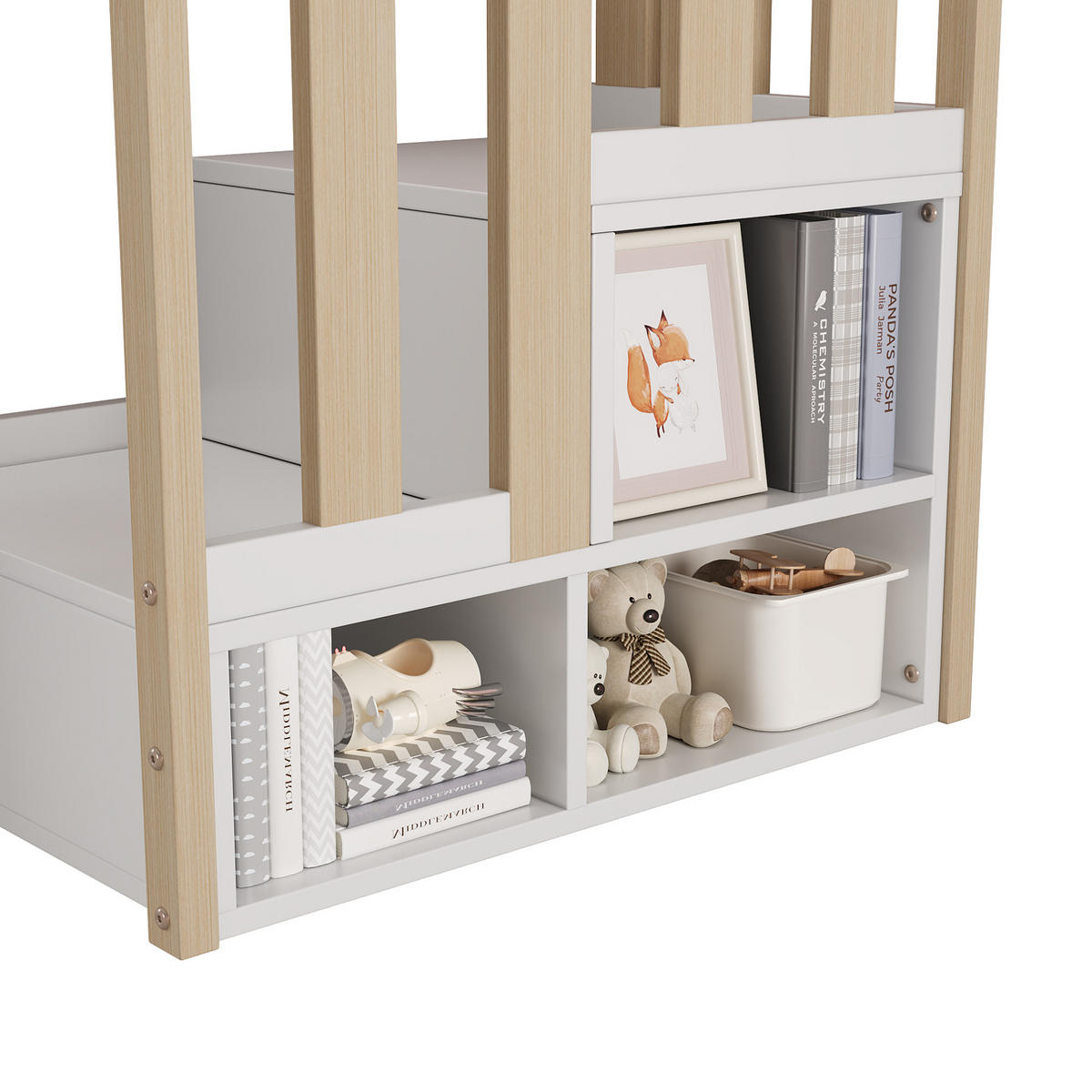 HOCHBETT 90/200 cm Weiß aus MDF mit Treppe und Stauraum - Weiß, Holzwerkstoff (90/200cm) - OKMYHOME