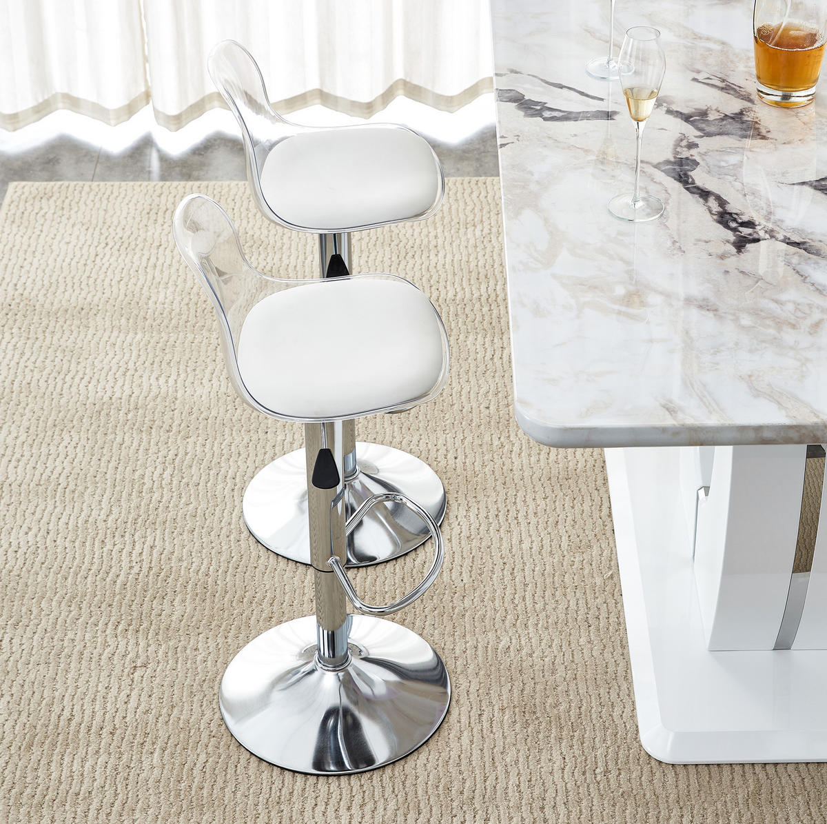 BARHOCKER 2er-Set 82–104 cm Weiß/Silberfarben mit Drehfunktion - Weiß, Metall (40.5/99/40.5cm) - MIVRAY