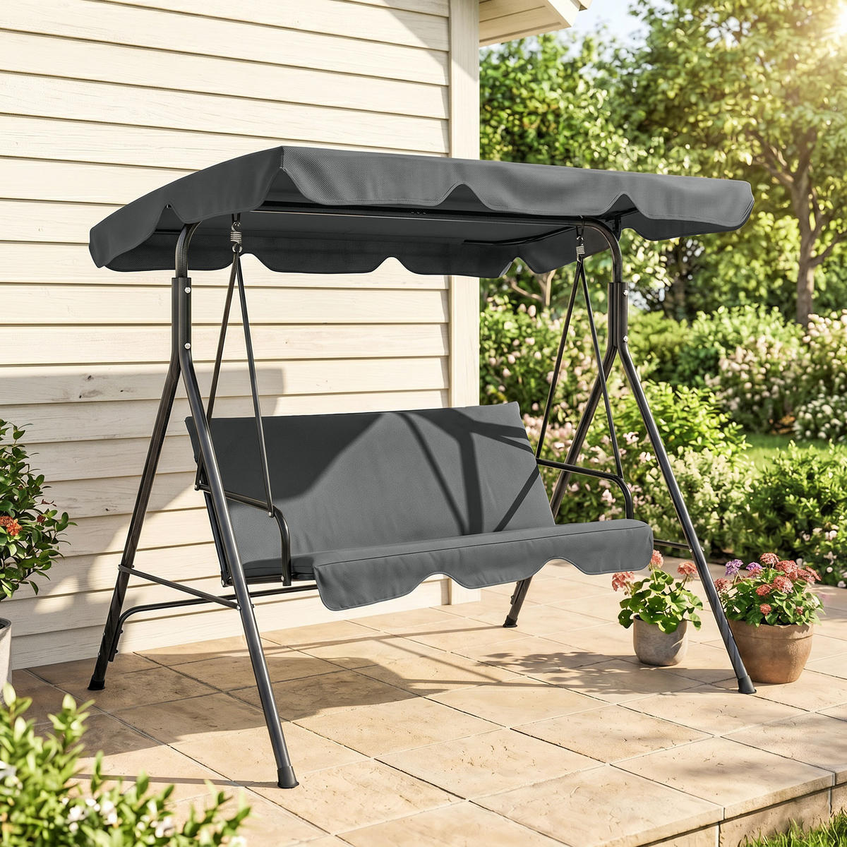 HOLLYWOODSCHAUKEL mit Sitzpolster - Grau, Metall (110/153/172cm) - Outsunny