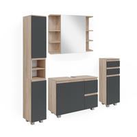 BADMÖBEL-SET J-Shape Sonoma 4 Teile - Anthrazit/Sonoma Eiche, Holzwerkstoff (80/60/33cm) - Vicco