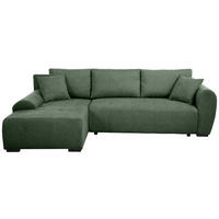 ECKSCHLAFSOFA Dallas mit Bettkasten, 255 cm, Flaschengrün, links, Velour-Stoff - Grün, Textil (255/175cm) - Beautysofa