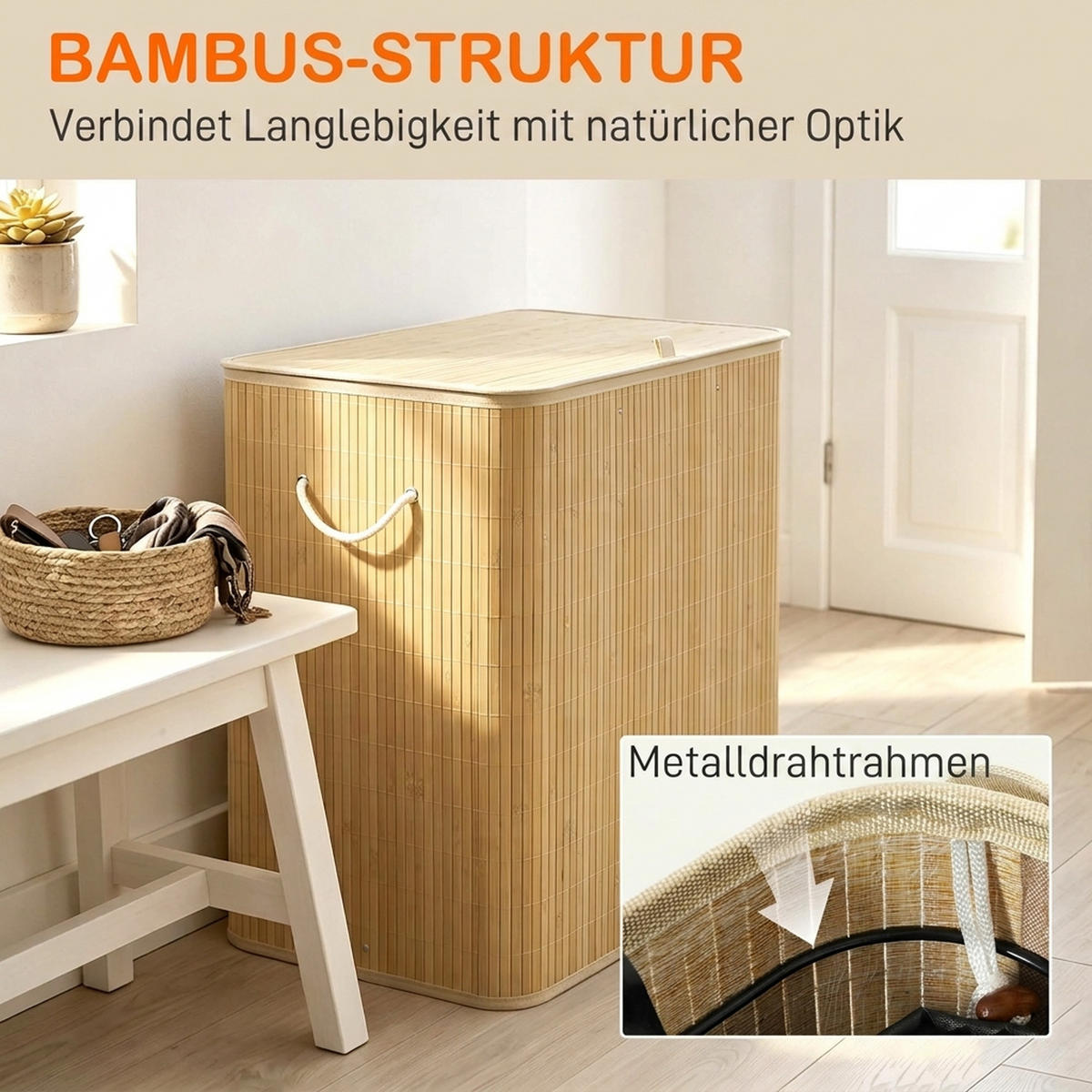 PFANDFLASCHEN-SAMMELBEHÄLTER Polyester Bambus Naturholz - Naturfarben, Holz (41/60/62cm) - HOMCOM