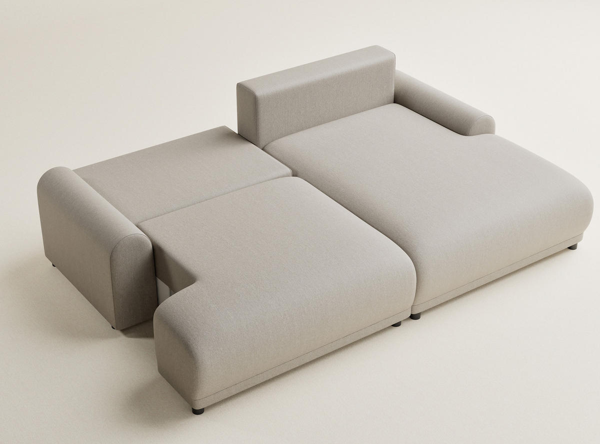 ECKSOFA MIT SCHLAFFUNKTION Tallin Beige Webstoff - Beige/Schwarz, Holz/Holzwerkstoff (240/145cm) - Maison de Reve