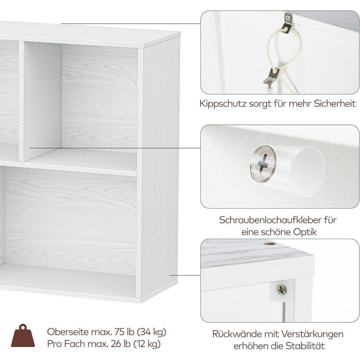 BÜCHERREGAL Würfelregal 9 Fächer Weiß 91,2 x 91,4 x 24 cm - Weiß, Holzwerkstoff (91.4/91.2/24cm)