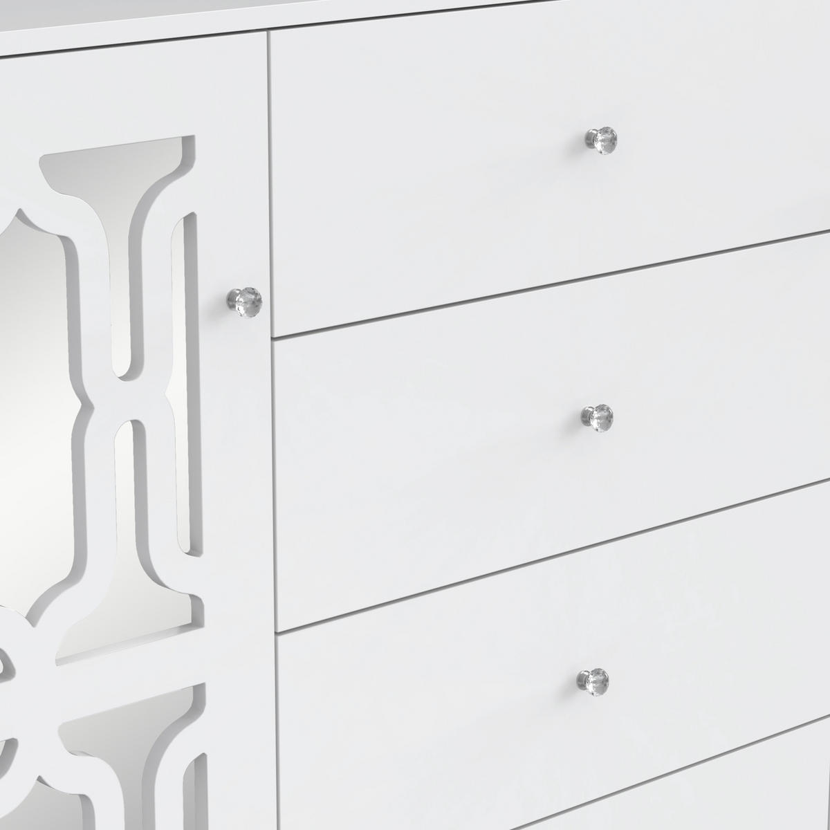 SIDEBOARD 147,5/40/102 cm, mit Spiegeloptik und Kristallgriffen in Weiß - Weiß, Glas/Holzwerkstoff (147.5/102/40cm) - CHICFURN