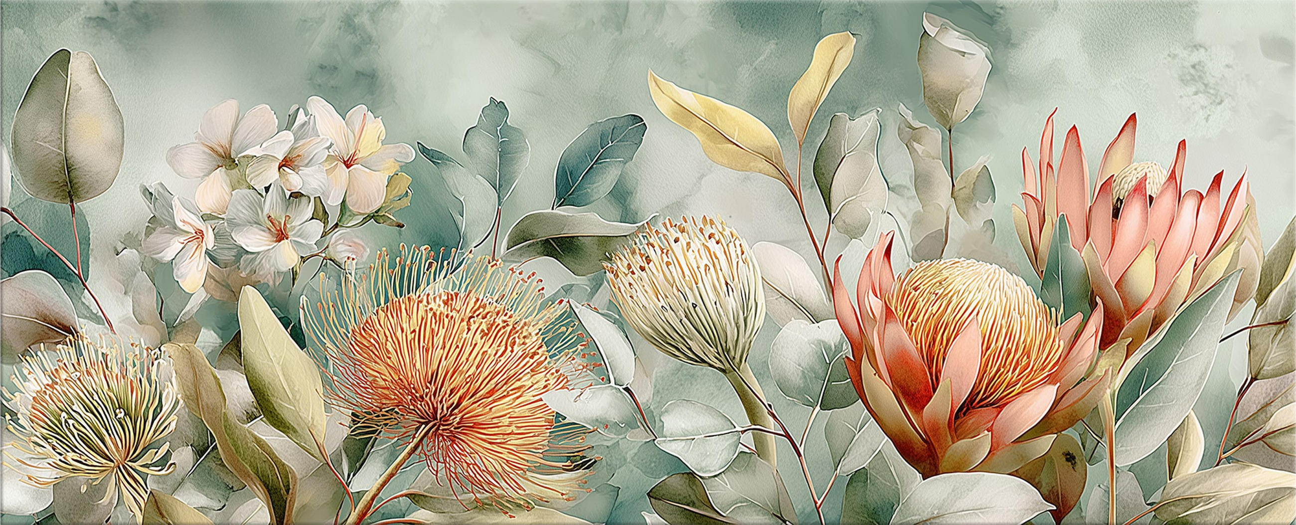 GLASBILD 125x50 cm Blumen salbei-grün - Beige, Glas (125/50cm) - artissimo