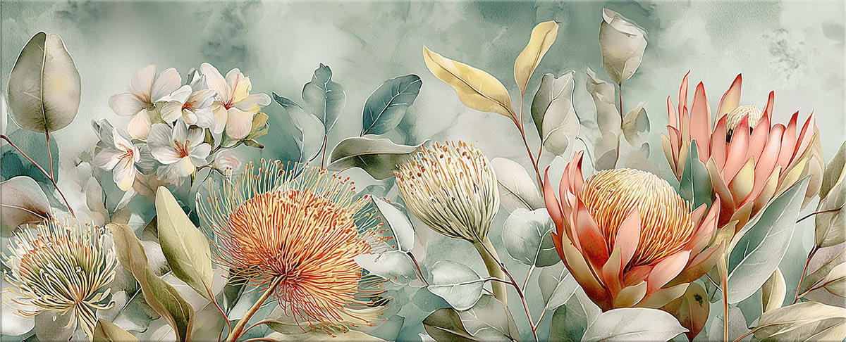 GLASBILD 125x50 cm Blumen salbei-grün - Beige, Glas (125/50cm) - artissimo