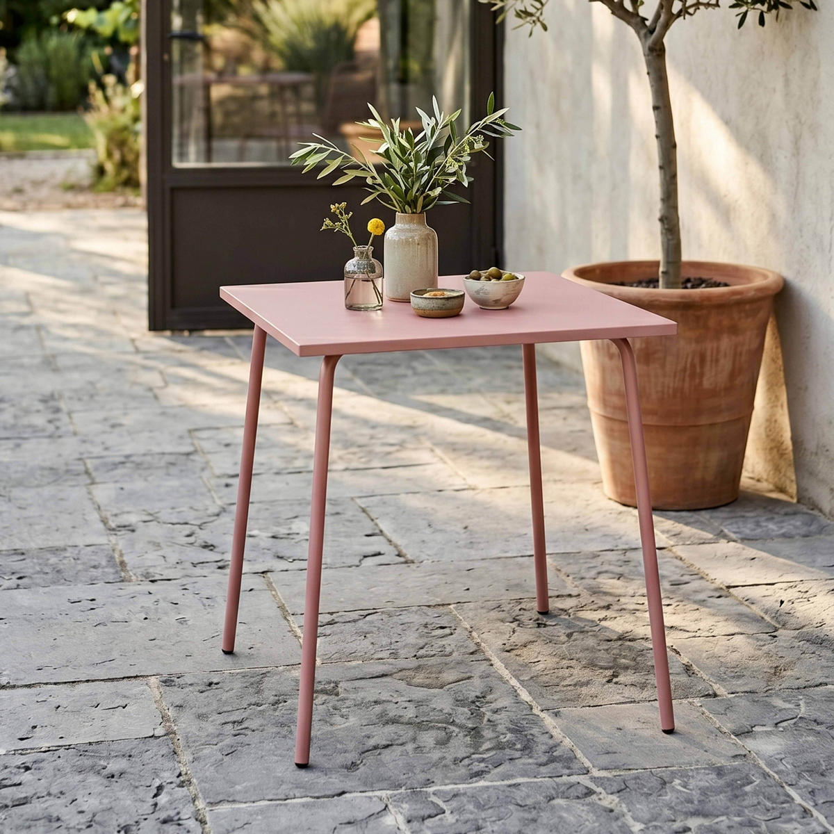 GARTENTISCH, Rosa - Hellrosa, Metall (70/70/72cm) - Oviala