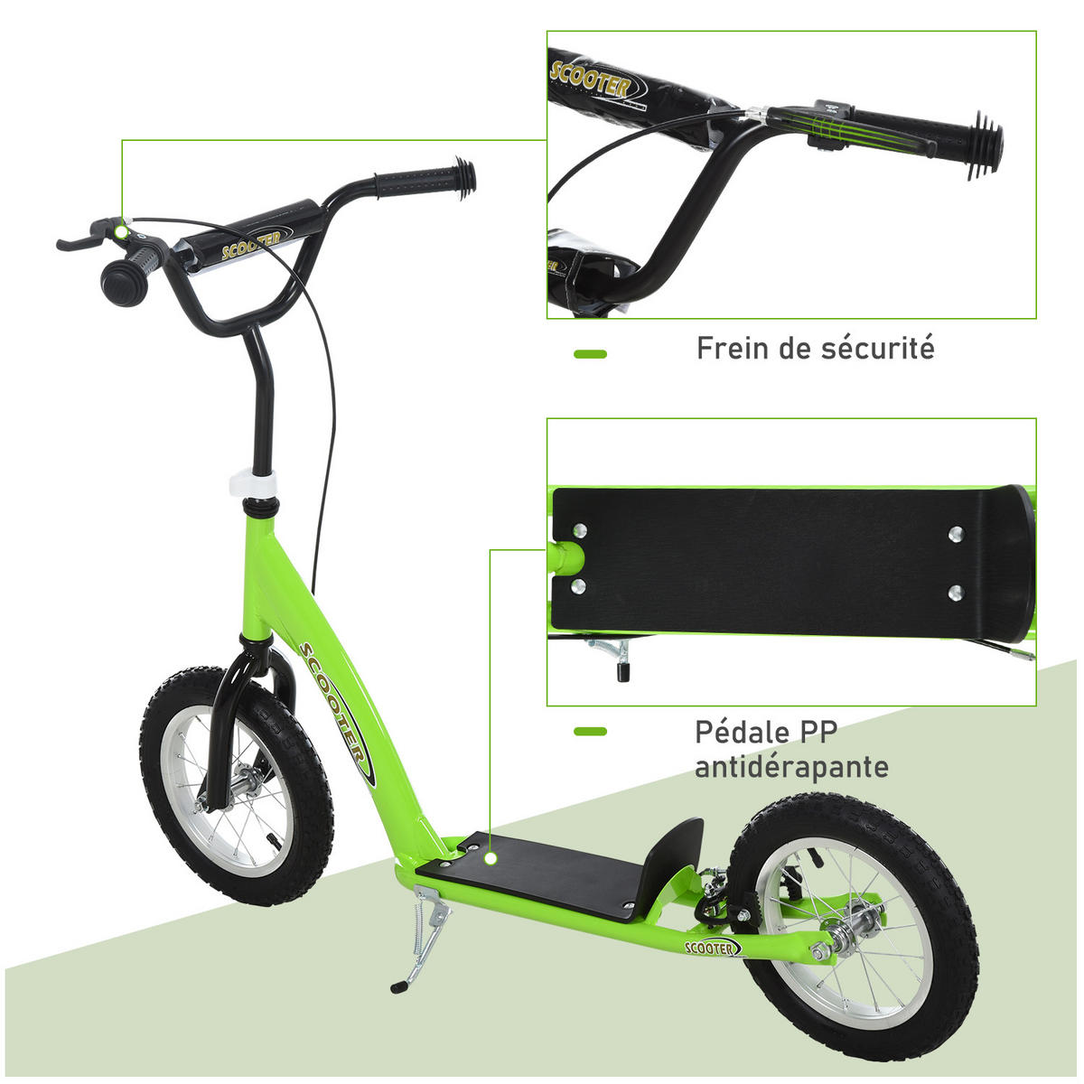KINDERSCOOTER DE-16923 Große Räder & höhenverstellbarer Lenker Grün - Grün, Metall (117/52/85cm) - ComfortXL