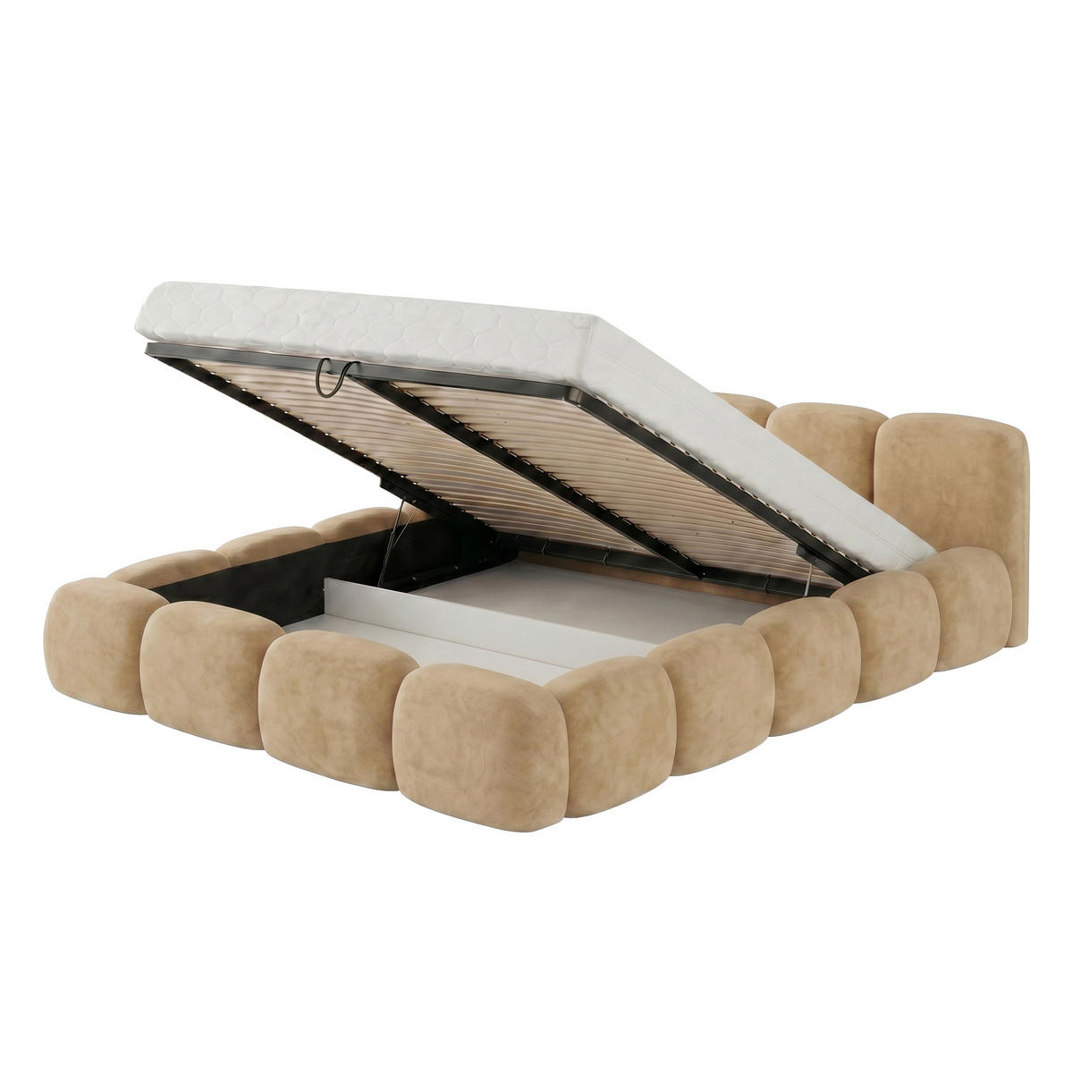 POLSTERBETT SUENO 140x200 cm in Beige, gepolstertes Kopfteil, Metalllattenrost, Bettkasten, Velour-Stoff - Beige/Naturfarben, Holz/Textil (140/200cm) - Muffo