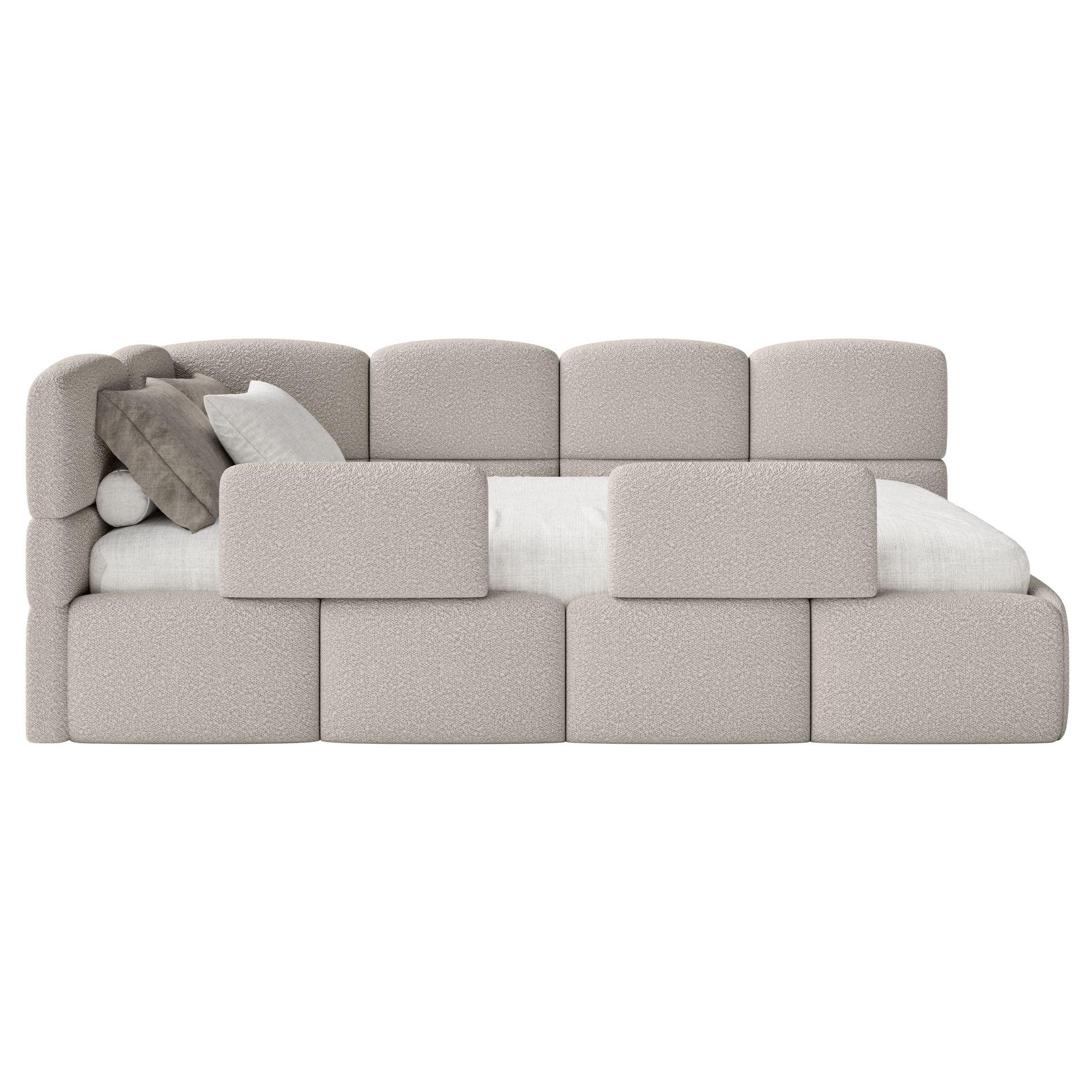 JUGENDBETT Cloudy links mit Matratze und Rausfallschutz Bouclé Greige - Taupe, Kunststoff/Textil (90/200cm) - Selsey
