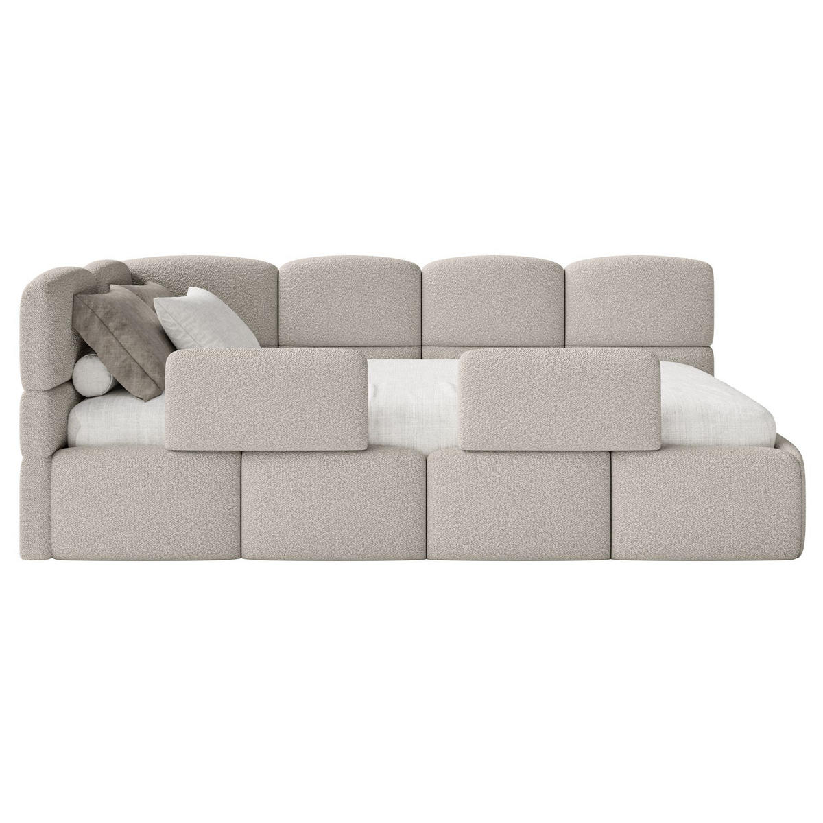 JUGENDBETT Cloudy links mit Matratze und Rausfallschutz Bouclé Greige - Taupe, Kunststoff/Textil (90/200cm) - Selsey