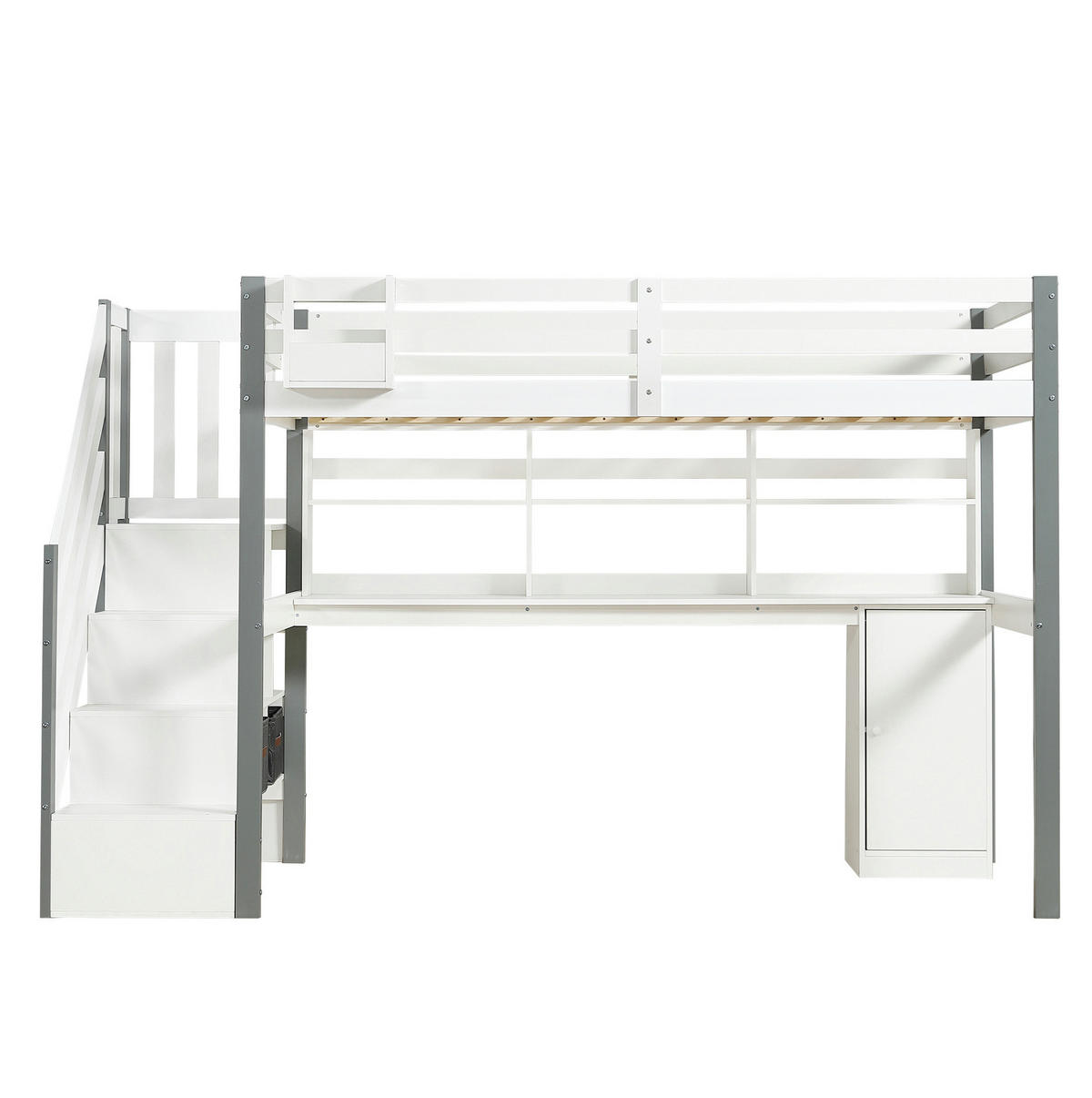 HOCHBETT 90/200 cm Weiß/Grau mit Schreibtisch und Stauraum - Weiß, Holz (90/200cm) - Flora Grace