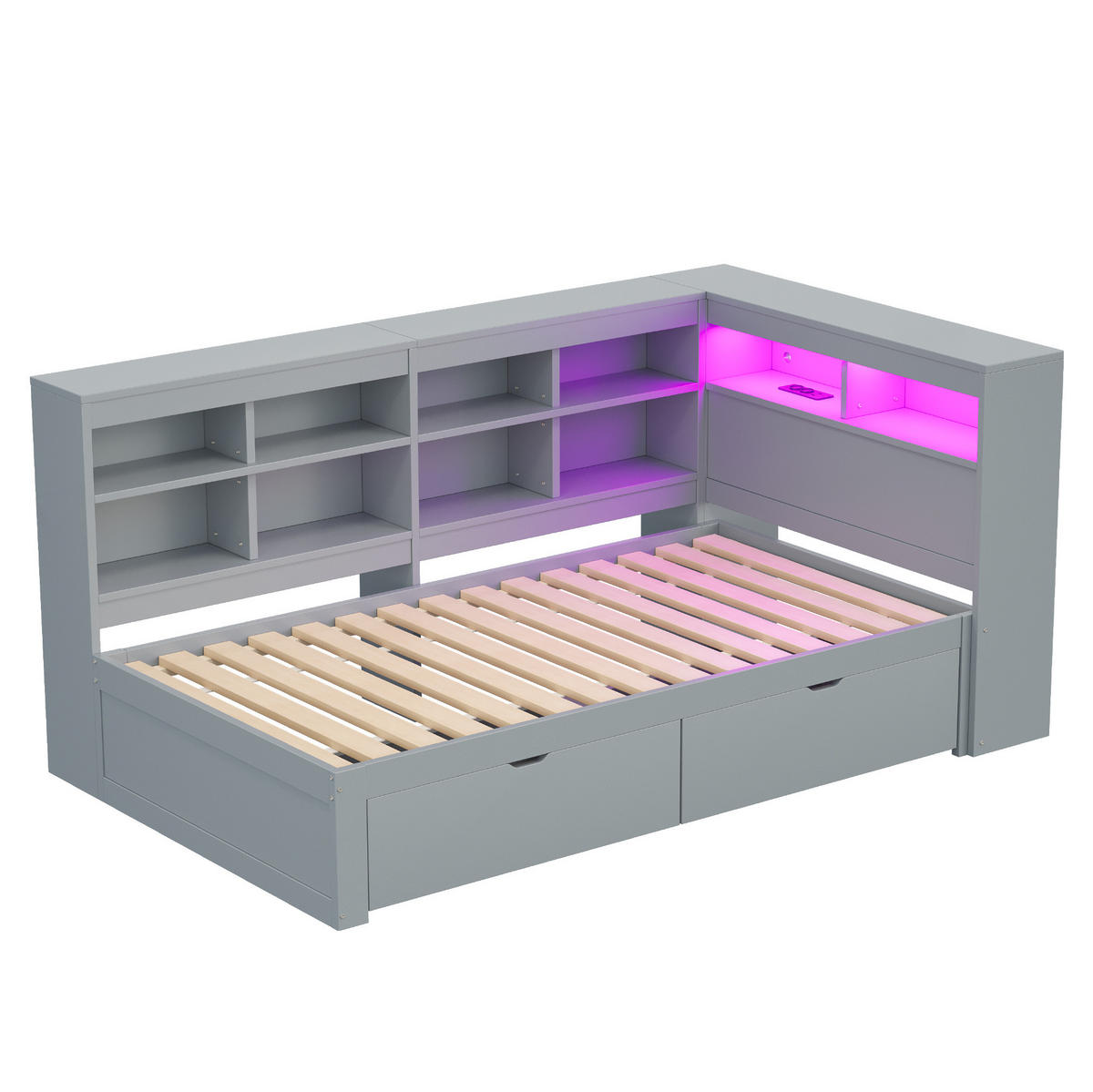SCHLAFSOFA 90/200 cm mit USB-Steckdose, LED-Beleuchtung und Stauraum aus, Grau - Grau, Holzwerkstoff (116/90.5/222.3cm) - Redom